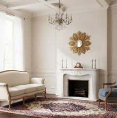 Large French Giltwood Snowflake Sunburst Convex Mirror, 1950s