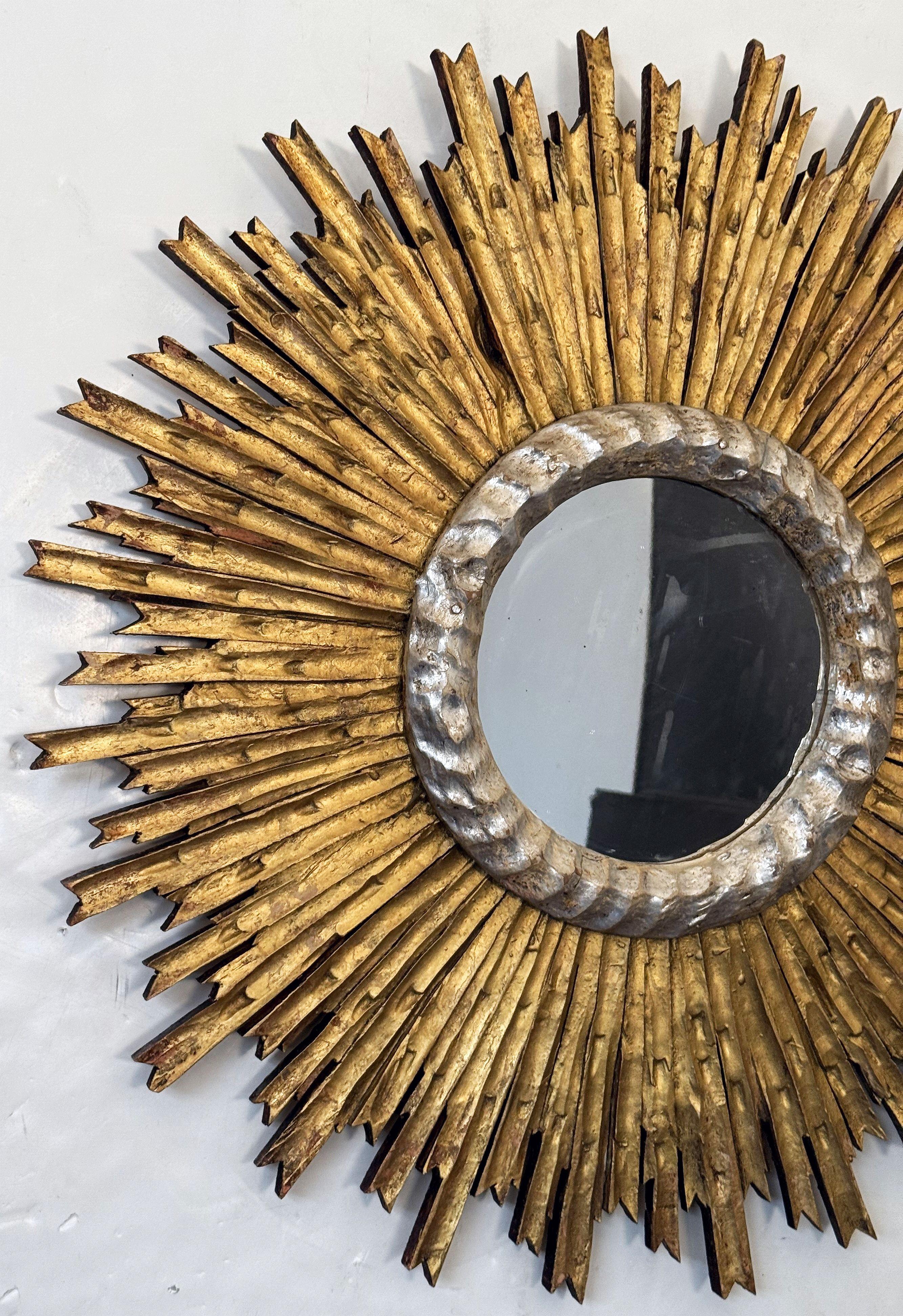 20th Century Large French Gold and Silver Gilt Sunburst or Starburst Mirror (Dia 27 1/4) For Sale