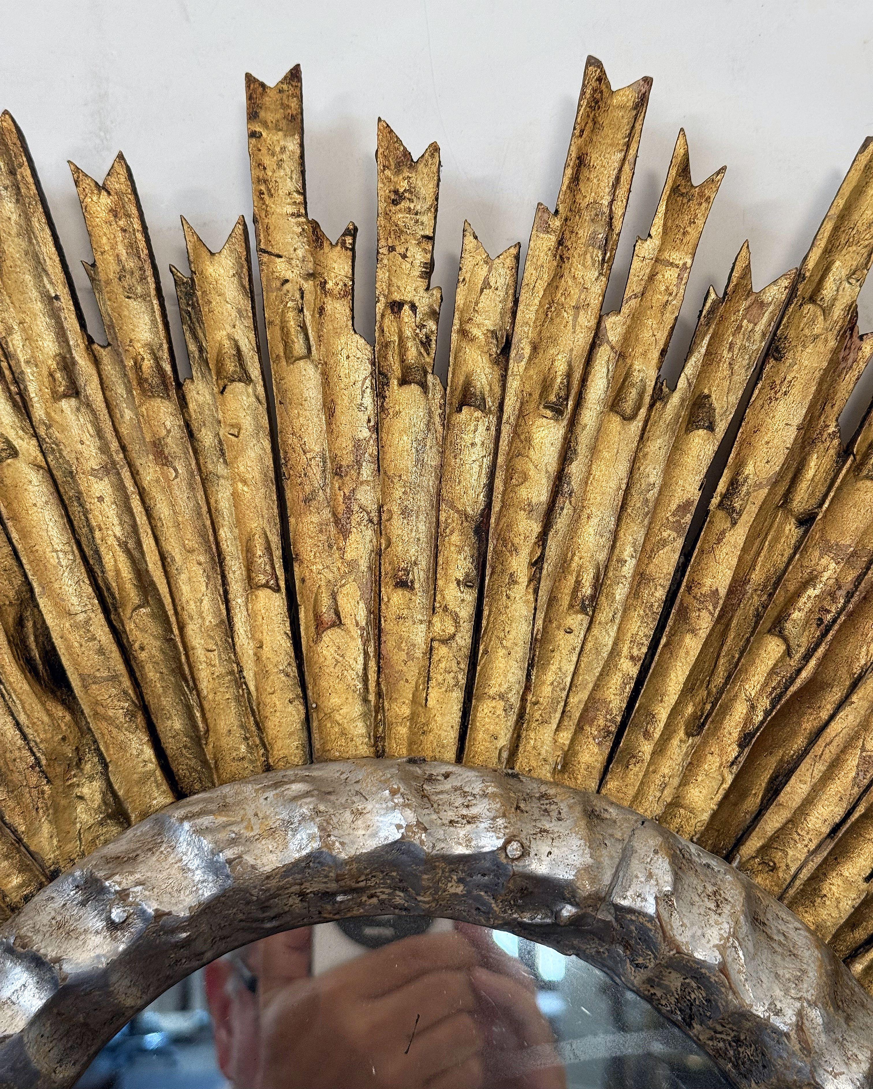 Glass Large French Gold and Silver Gilt Sunburst or Starburst Mirror (Dia 27 1/4) For Sale