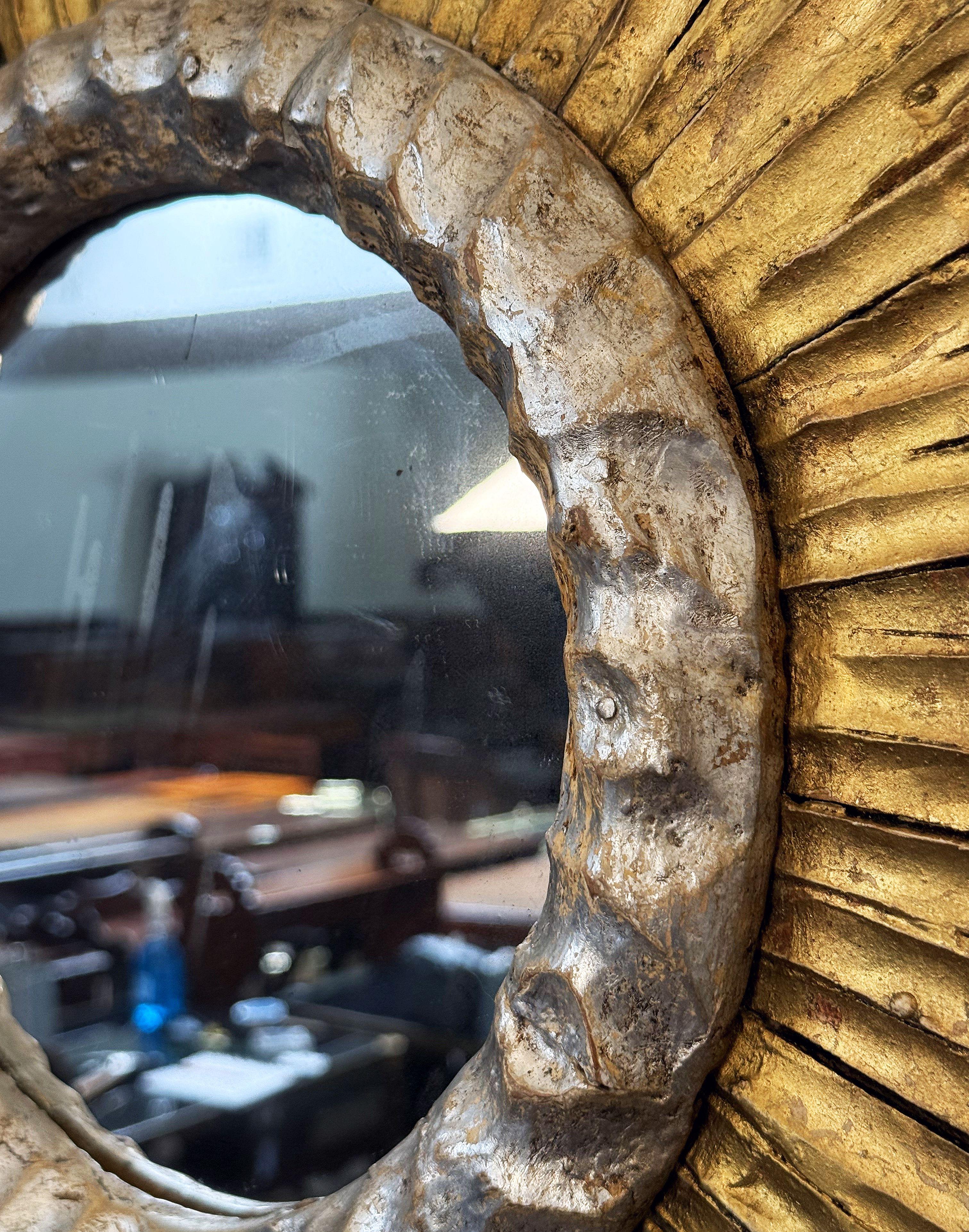 Large French Gold and Silver Gilt Sunburst or Starburst Mirror (Dia 27 1/4) For Sale 1