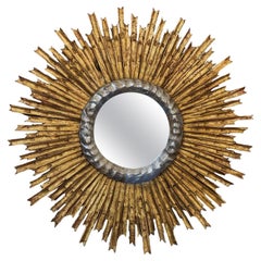 Large French Gold and Silver Gilt Sunburst or Starburst Mirror (Dia 27 1/4)