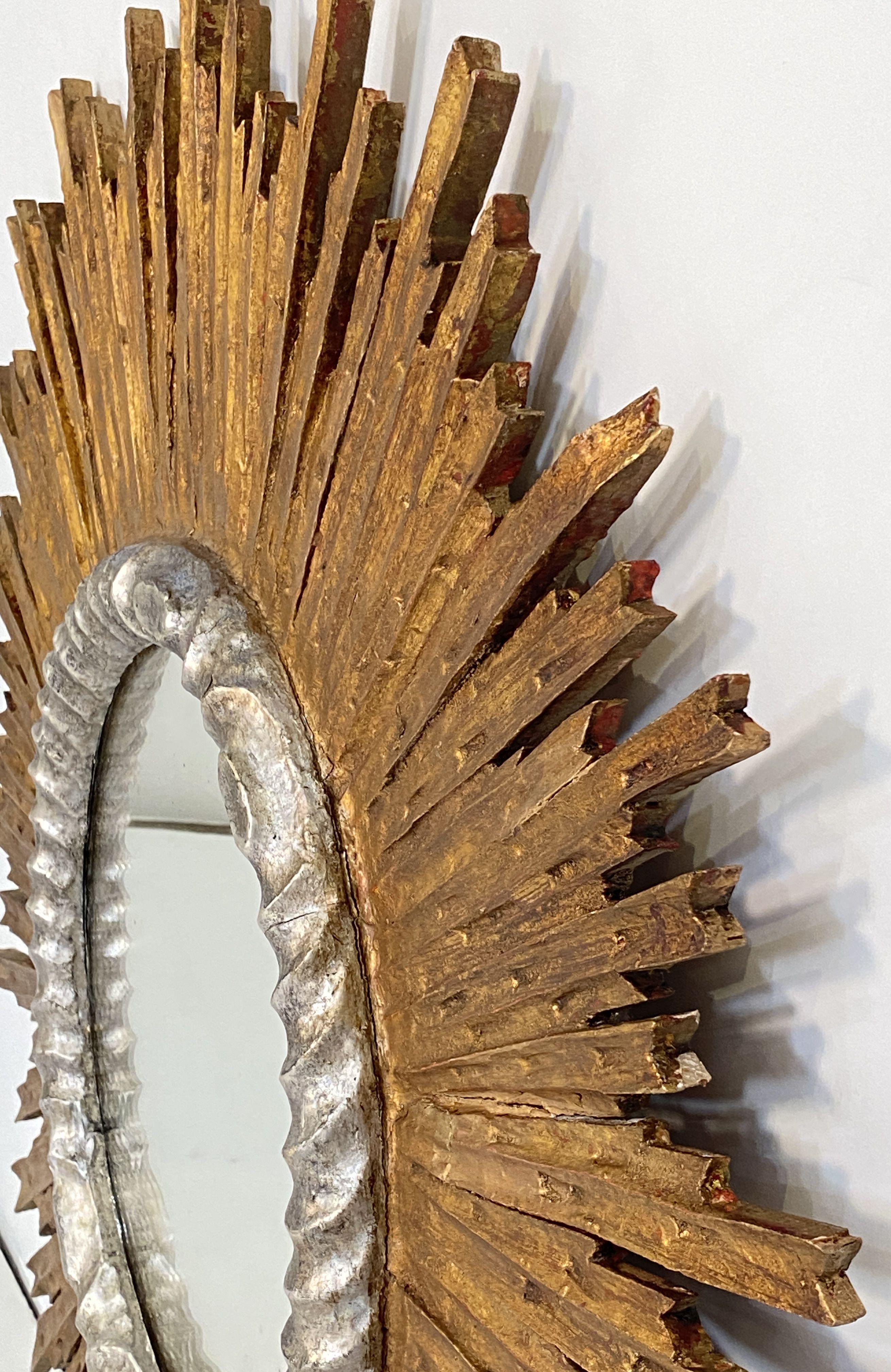 Grande specchio francese d'oro e d'argento dorato a raggiera o a stella (diametro 37 1/4) 1