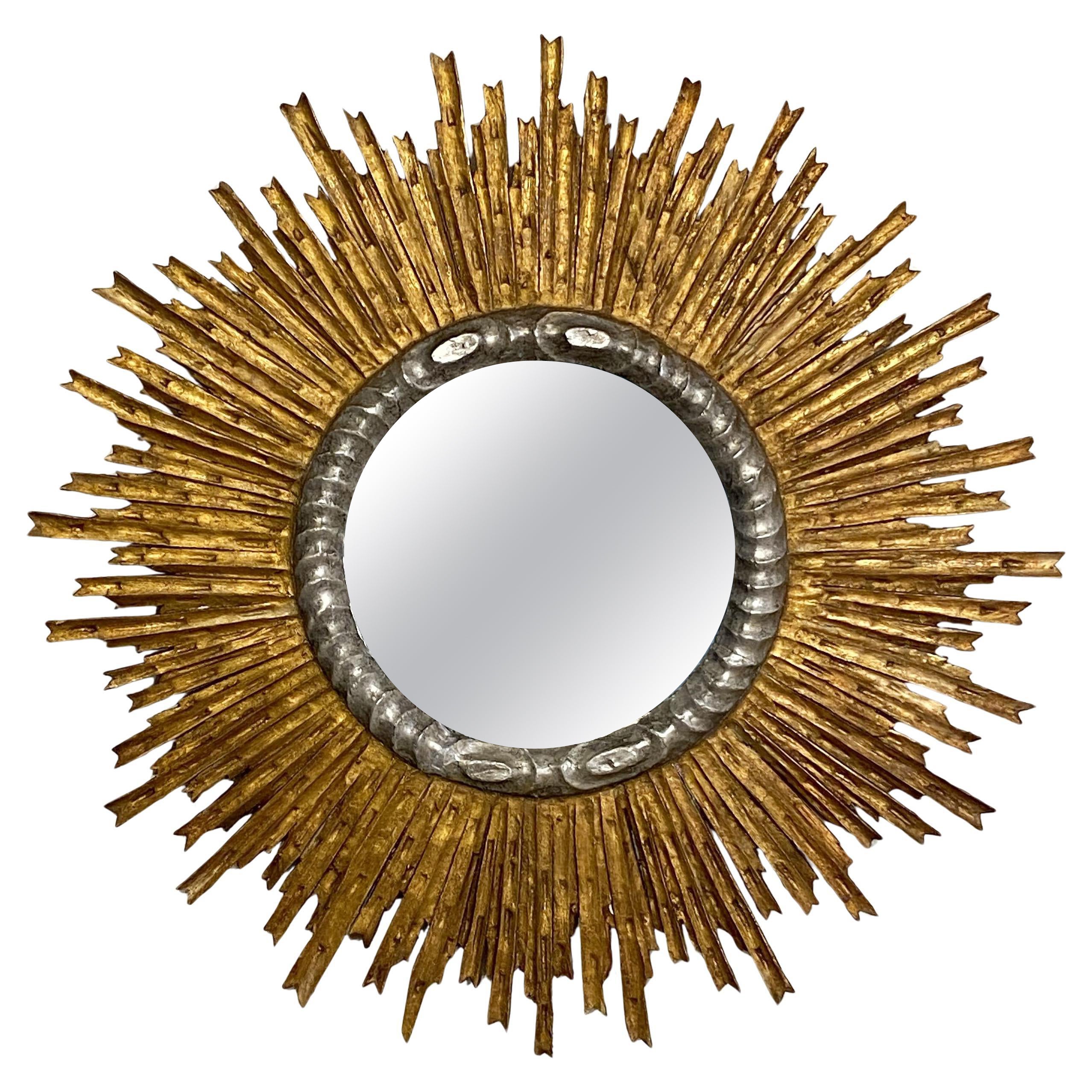 Large French Gold and Silver Gilt Sunburst or Starburst Mirror (Diameter 37 1/4)