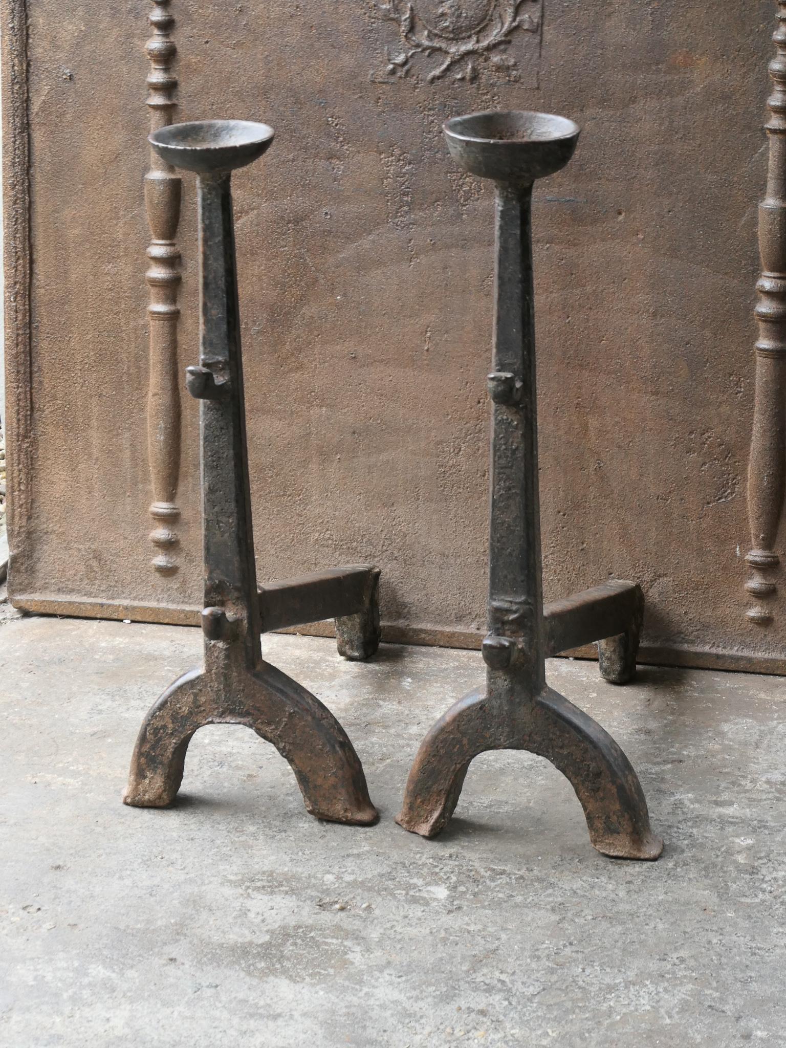 Large French Gothic Andirons or Firedogs, 17th Century In Good Condition For Sale In Amerongen, NL