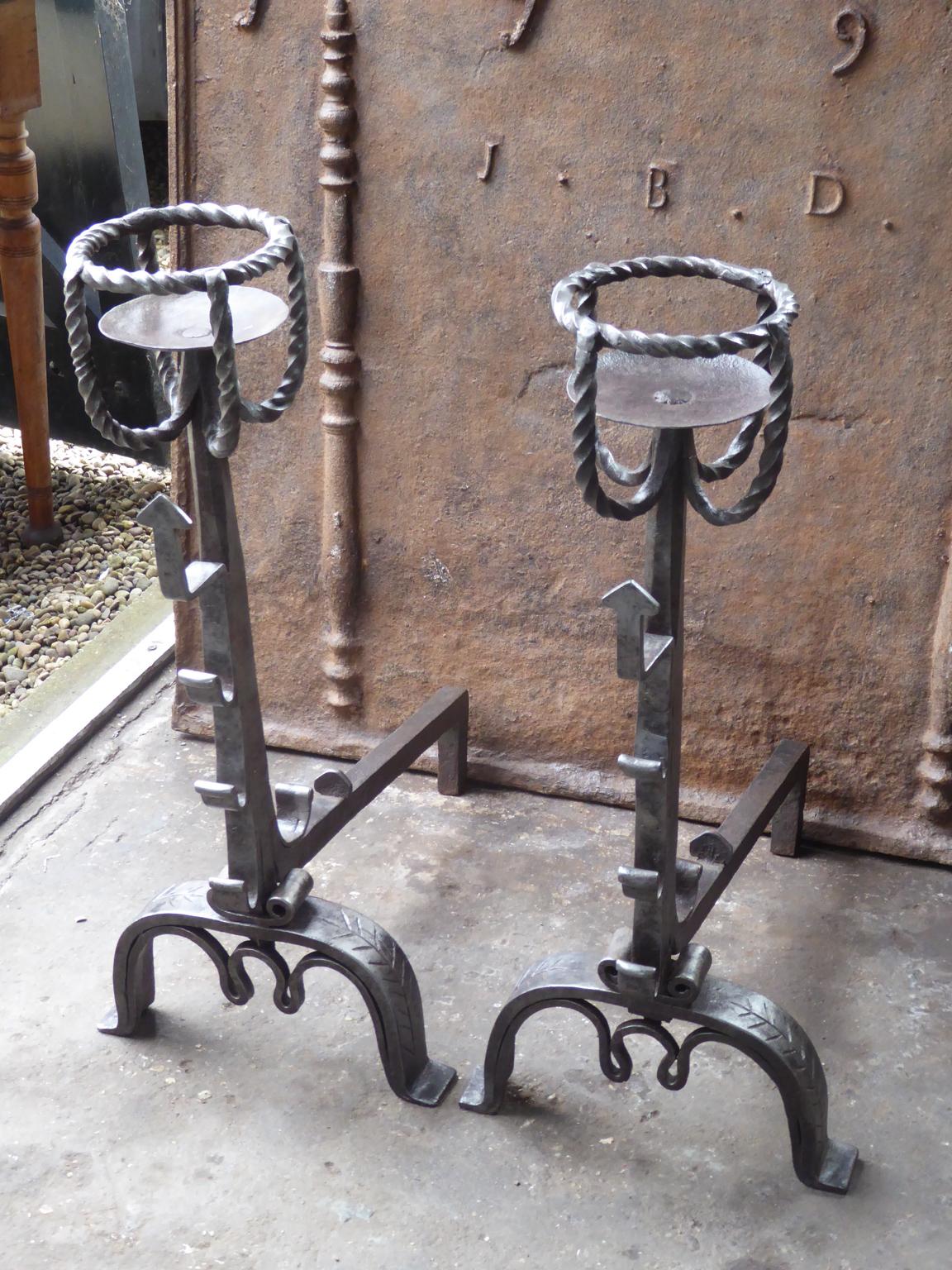 Large French Gothic Andirons or Firedogs, 18th Century In Good Condition For Sale In Amerongen, NL