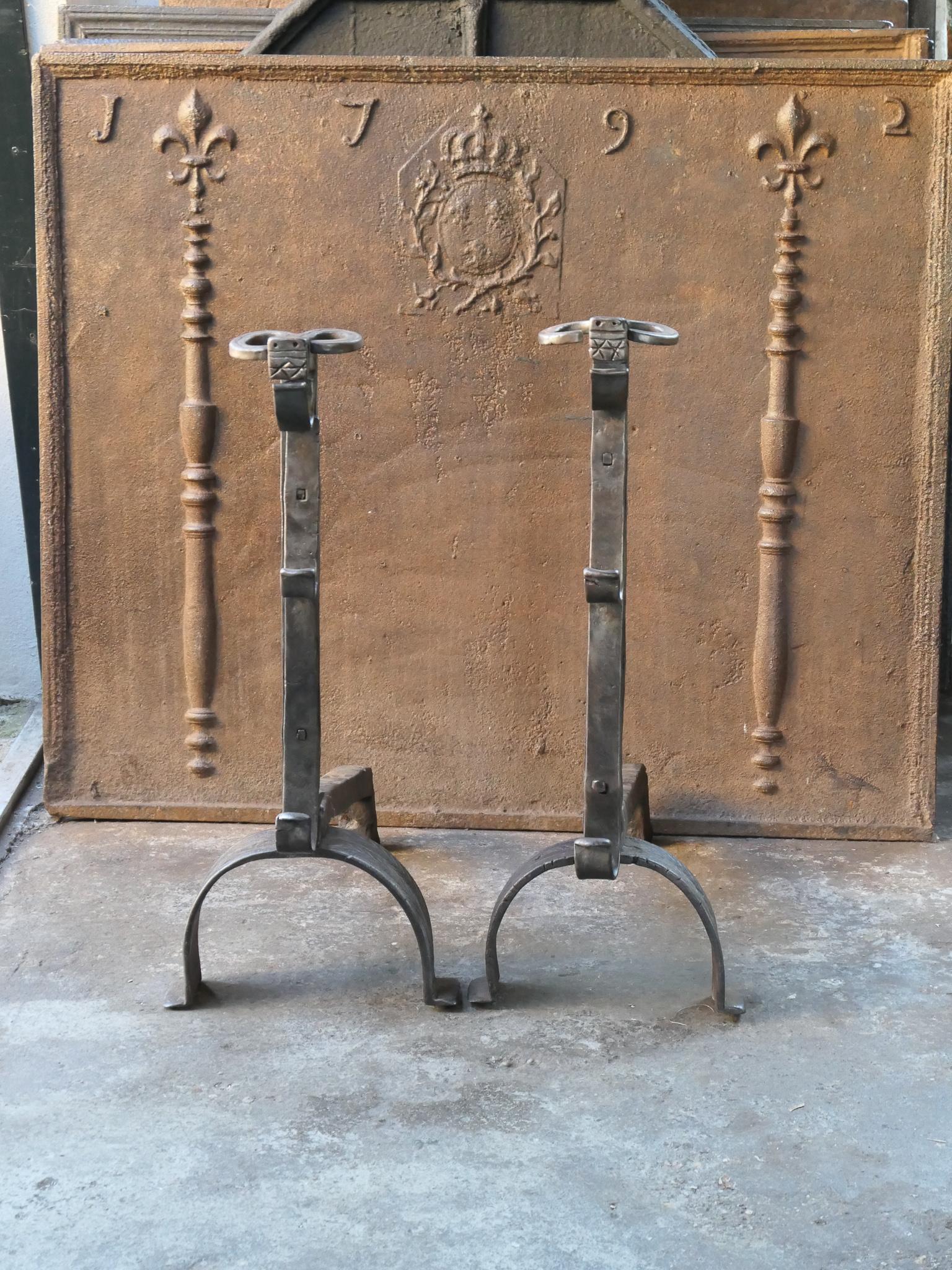 Forged Large French Gothic 'Bull's Head' Andirons or Firedogs, 17th Century For Sale