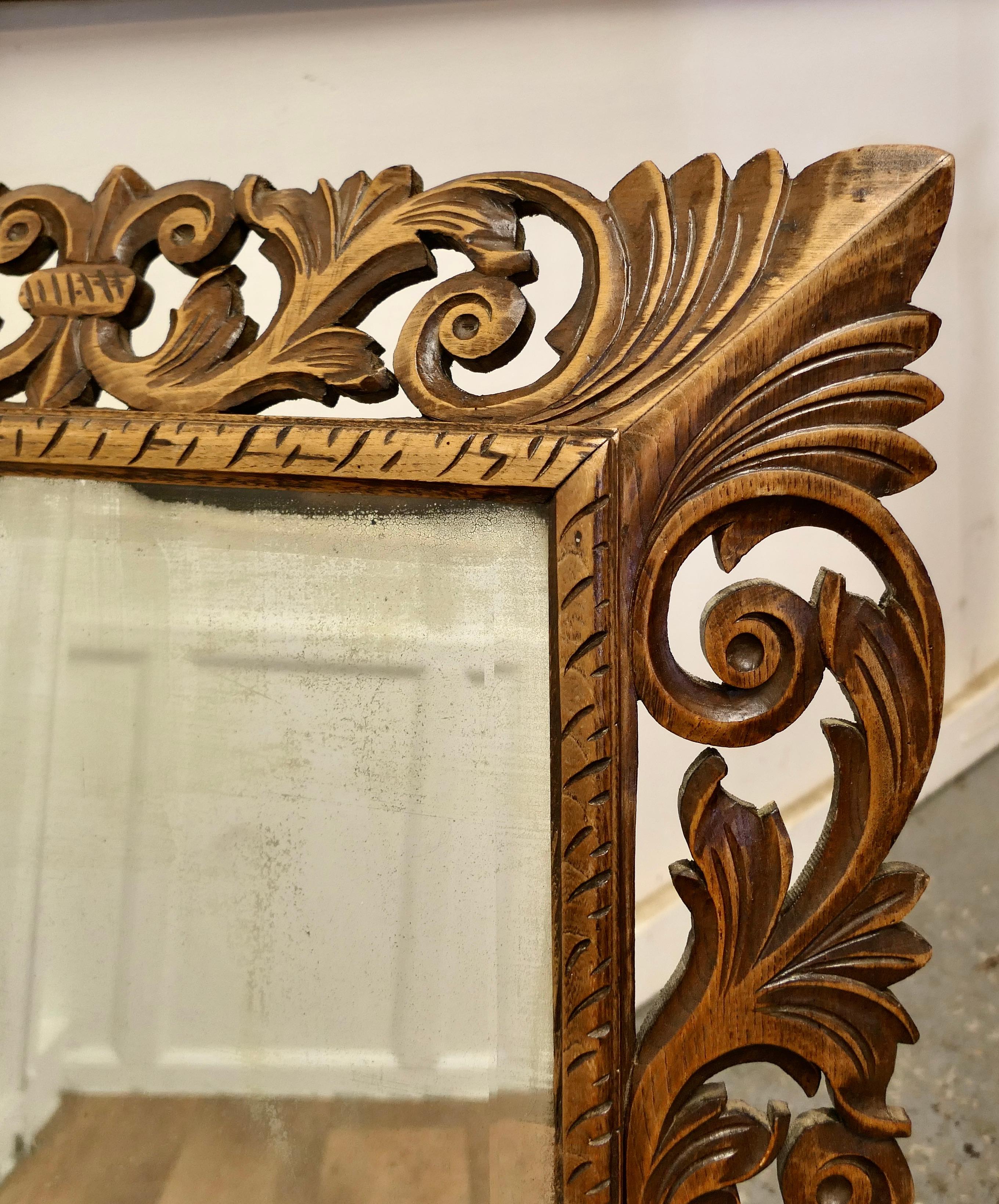 Gothic Revival Large French Gothic Carved Oak Mirror   6” wide Oak Mirror Frame  For Sale