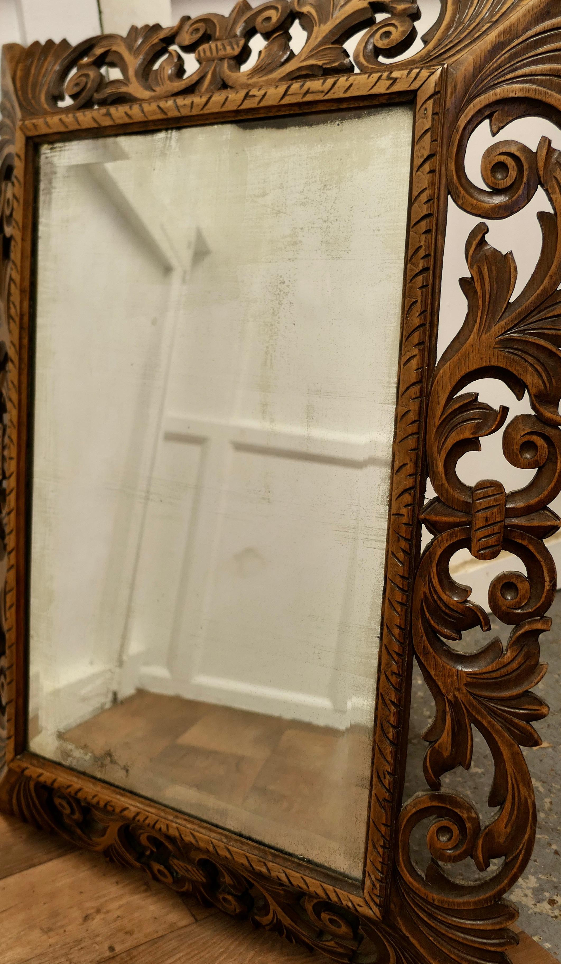 Large French Gothic Carved Oak Mirror   6” wide Oak Mirror Frame  In Good Condition For Sale In Chillerton, Isle of Wight