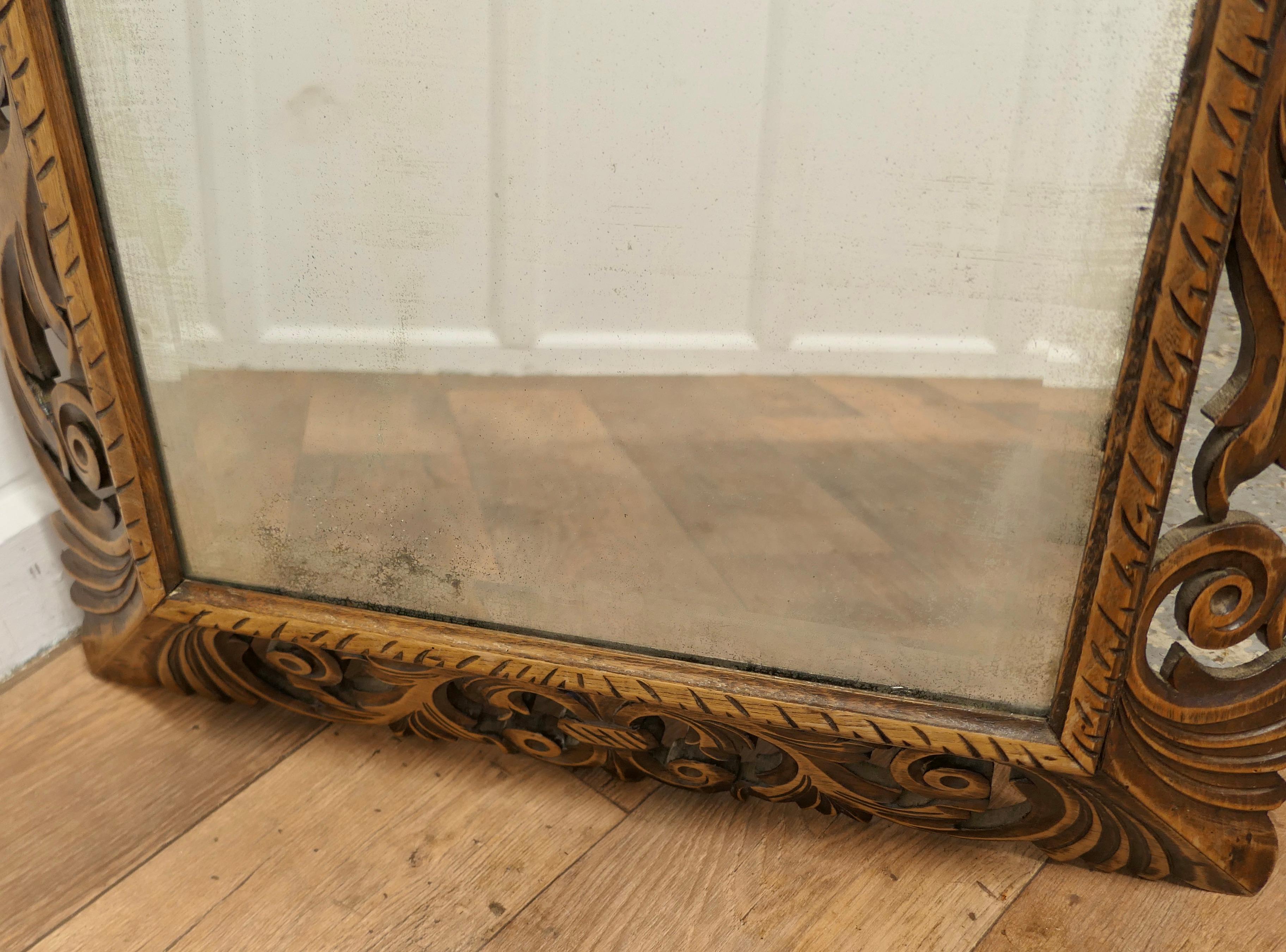 Late 19th Century Large French Gothic Carved Oak Mirror   6” wide Oak Mirror Frame  For Sale