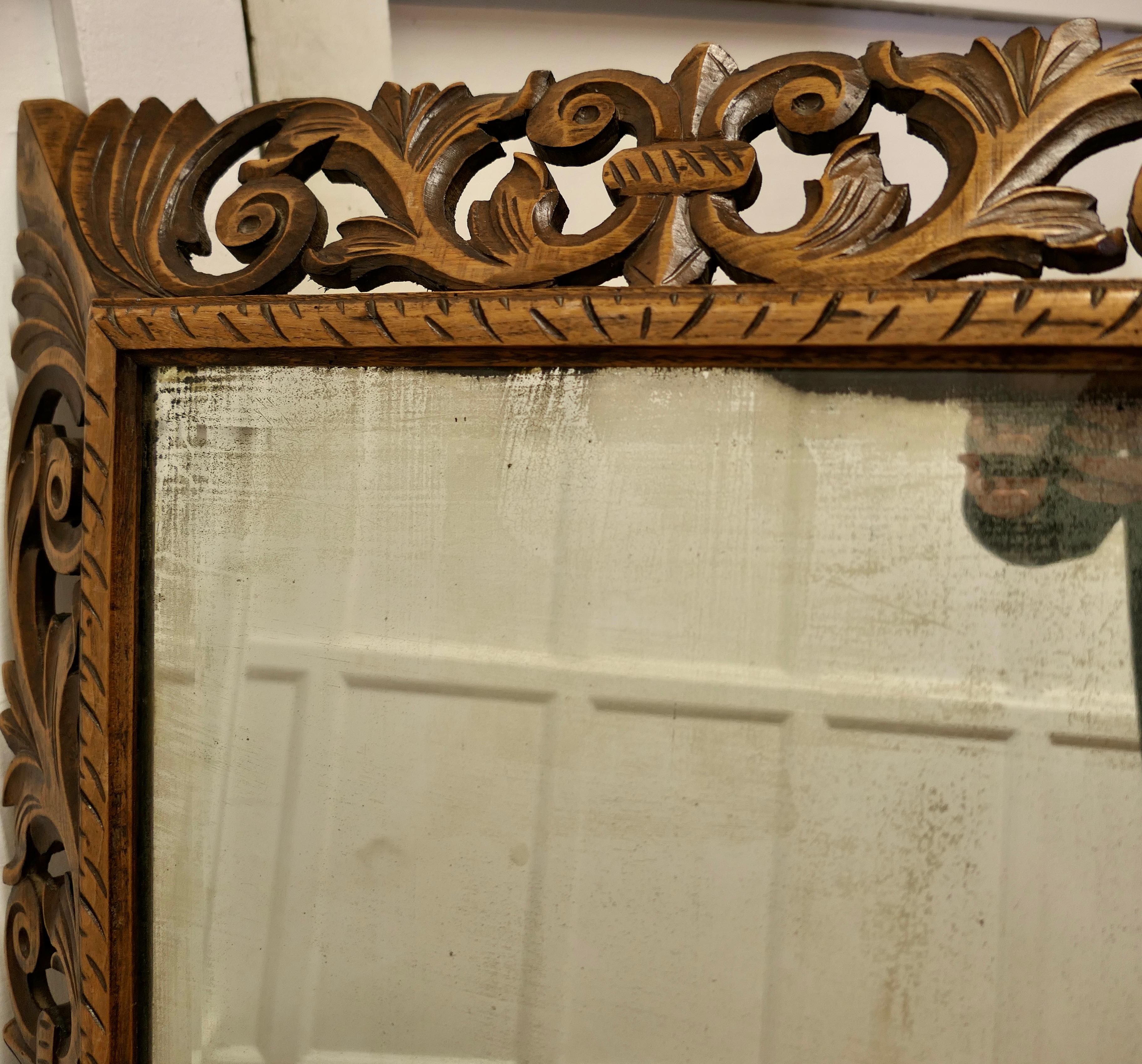 Large French Gothic Carved Oak Mirror   6” wide Oak Mirror Frame  For Sale 1