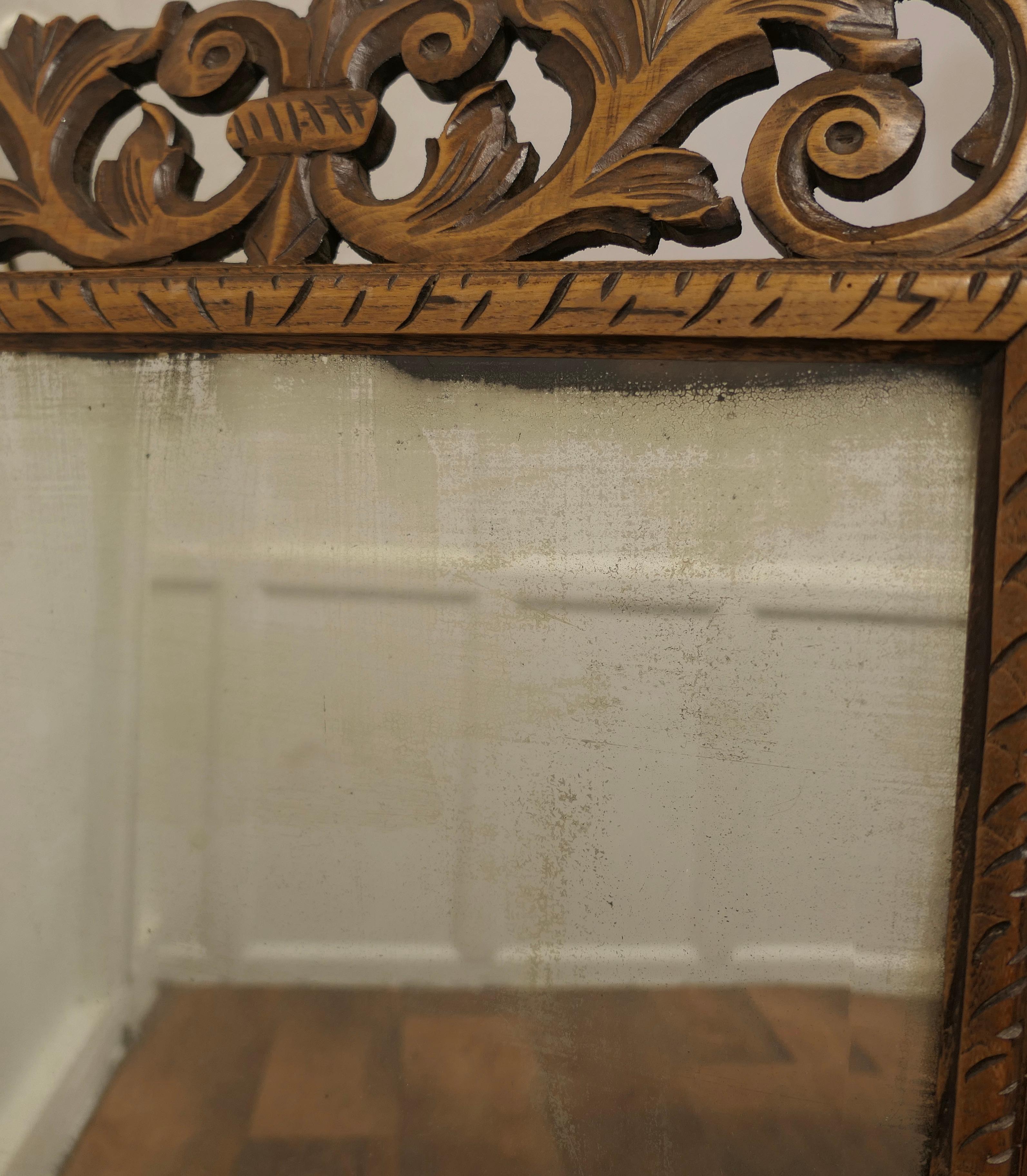 Large French Gothic Carved Oak Mirror   6” wide Oak Mirror Frame  For Sale 2