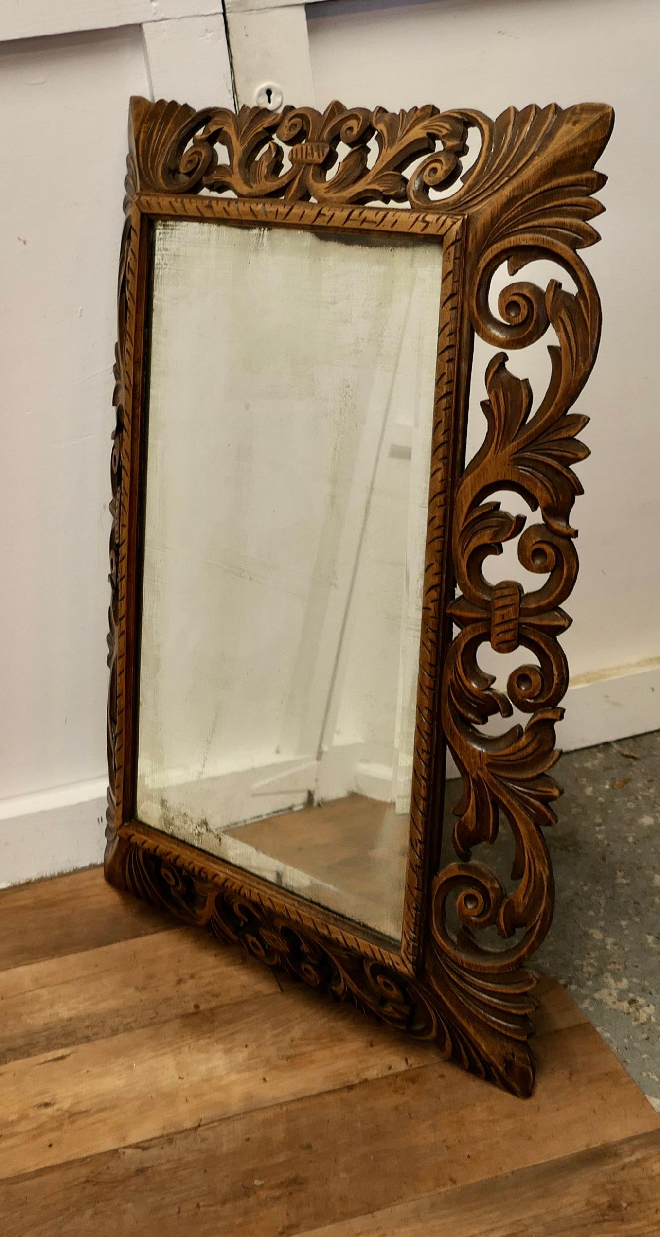 Large French Gothic Carved Oak Mirror   6” wide Oak Mirror Frame  For Sale 3