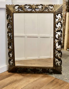 Large French Gothic Carved Oak Mirror
