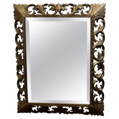 Large French Gothic Carved Oak Mirror