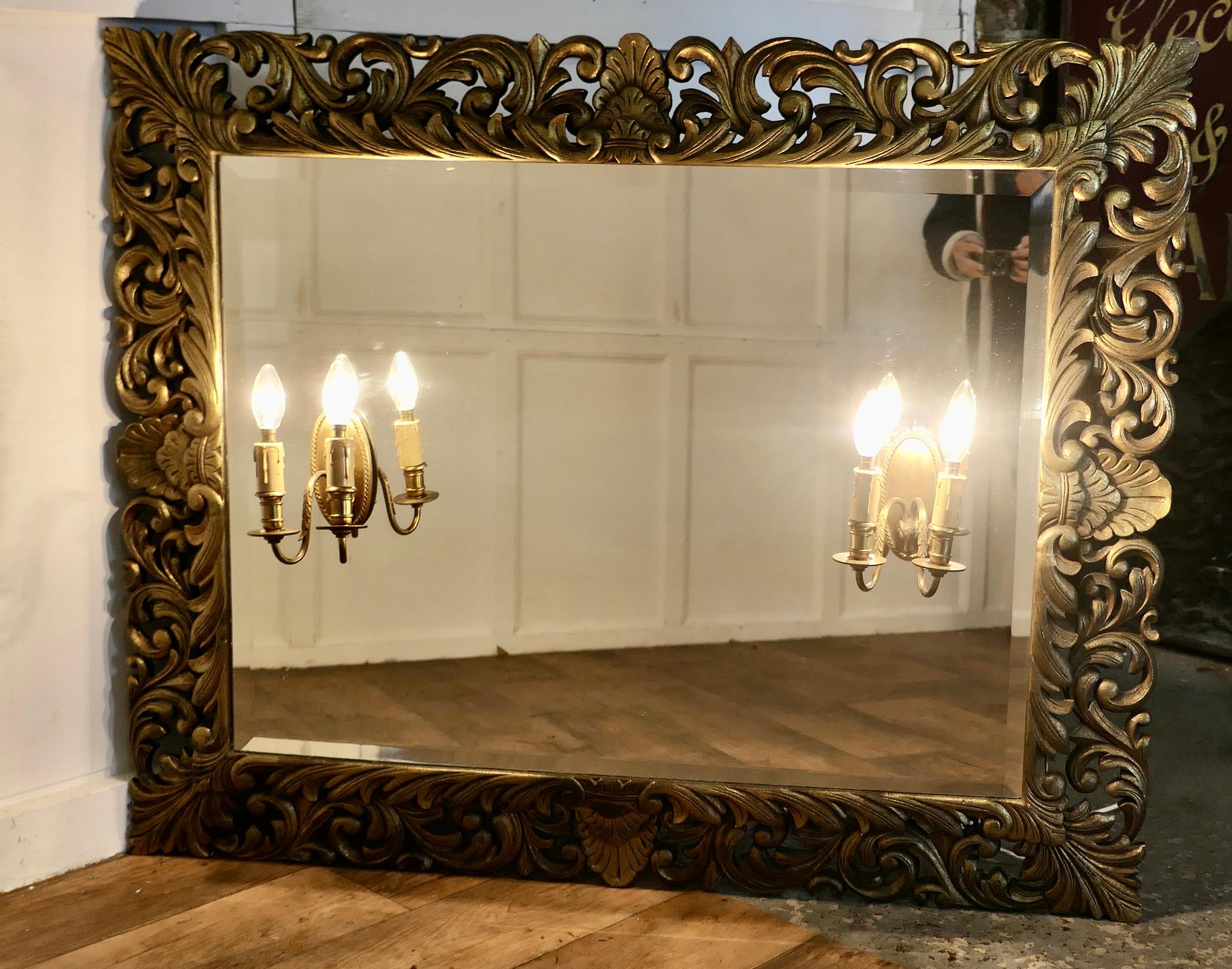 Large French Gothic Gilt Overmantel Mirror with Twin Sconces    For Sale 5