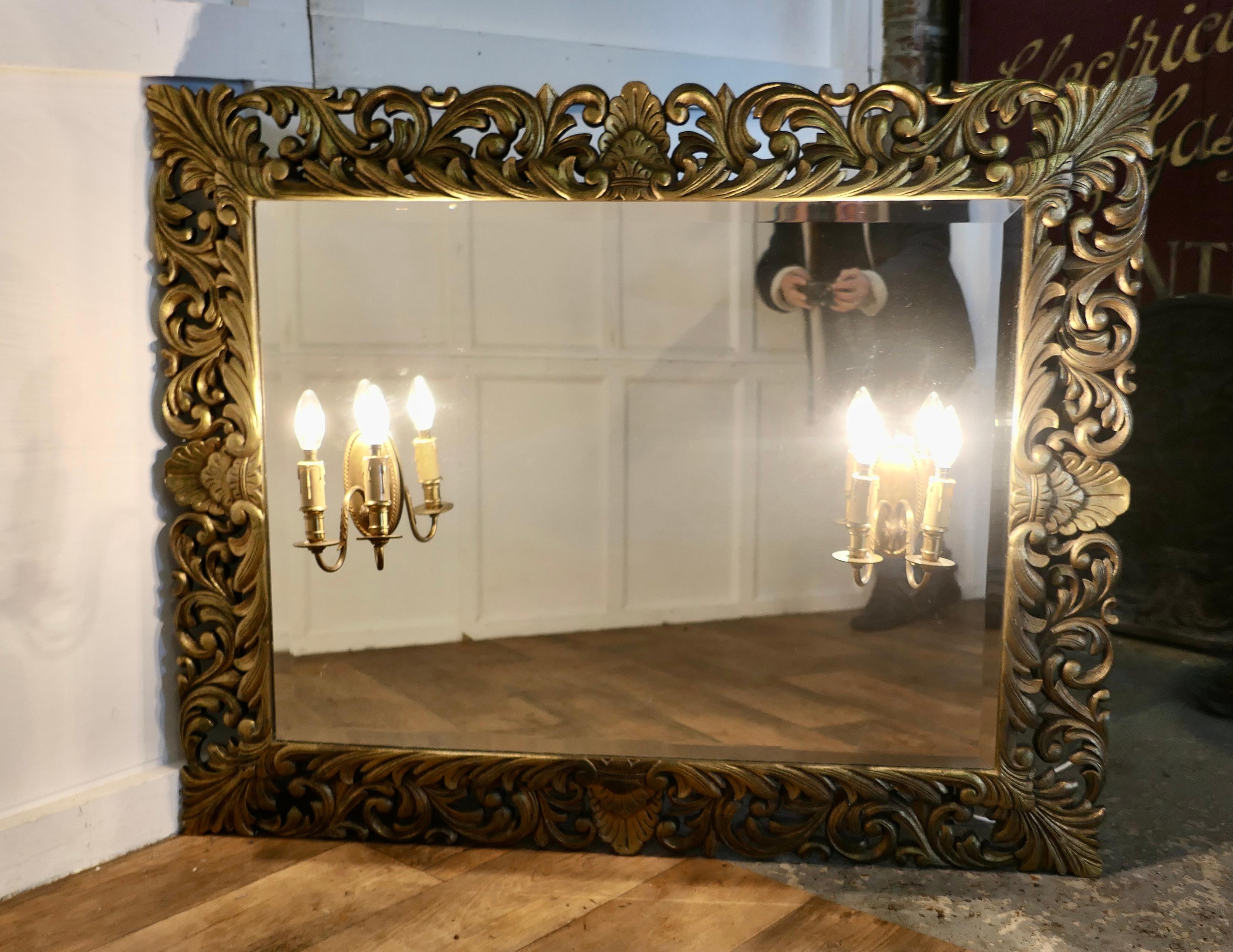 Large French Gothic Gilt Overmantel Mirror with Twin Sconces    For Sale 6