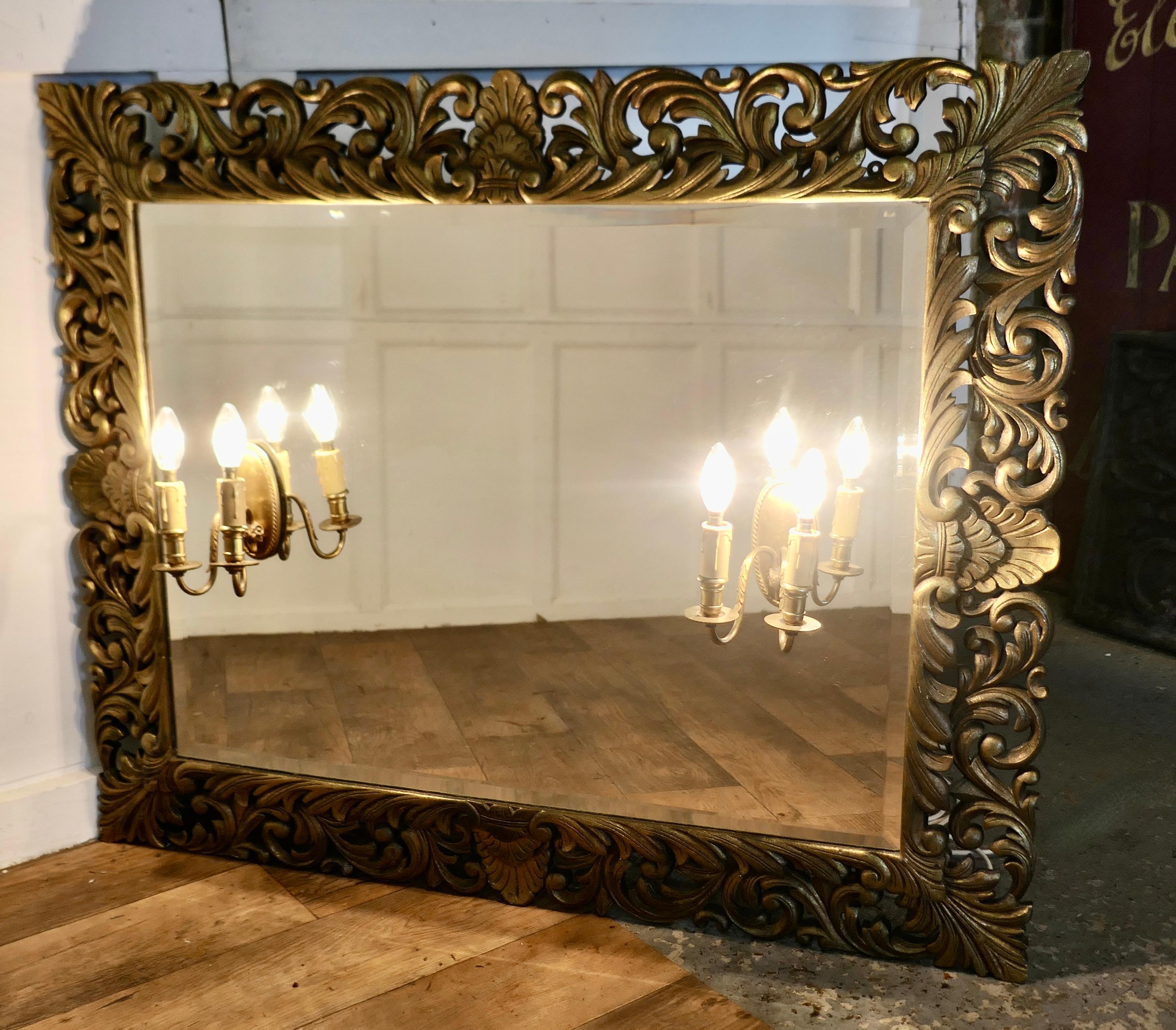 Large French Gothic Gilt Overmantel Mirror with Twin Sconces    For Sale 7
