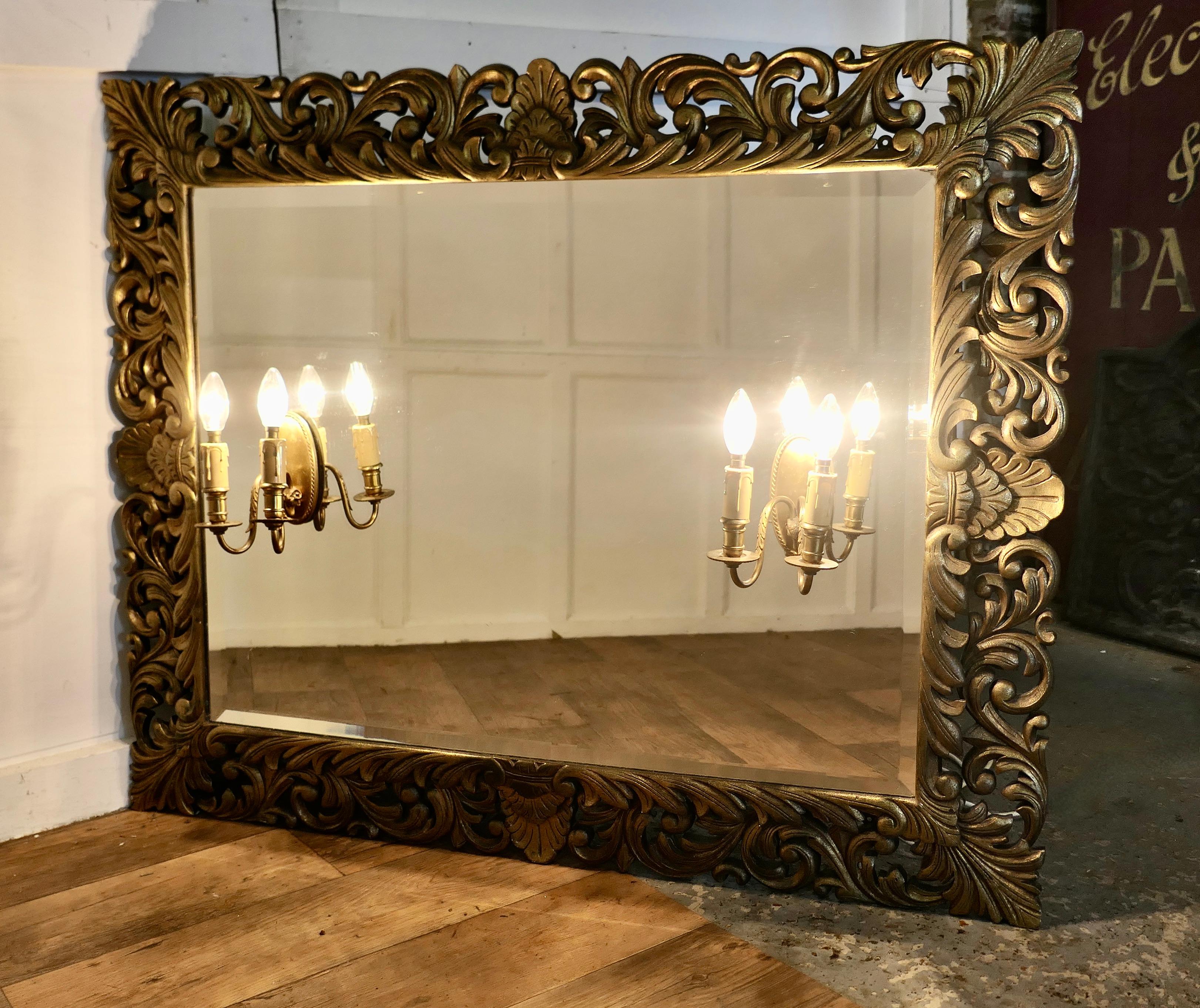 Large French Gothic Gilt Overmantel Mirror with Twin Sconces    For Sale 8