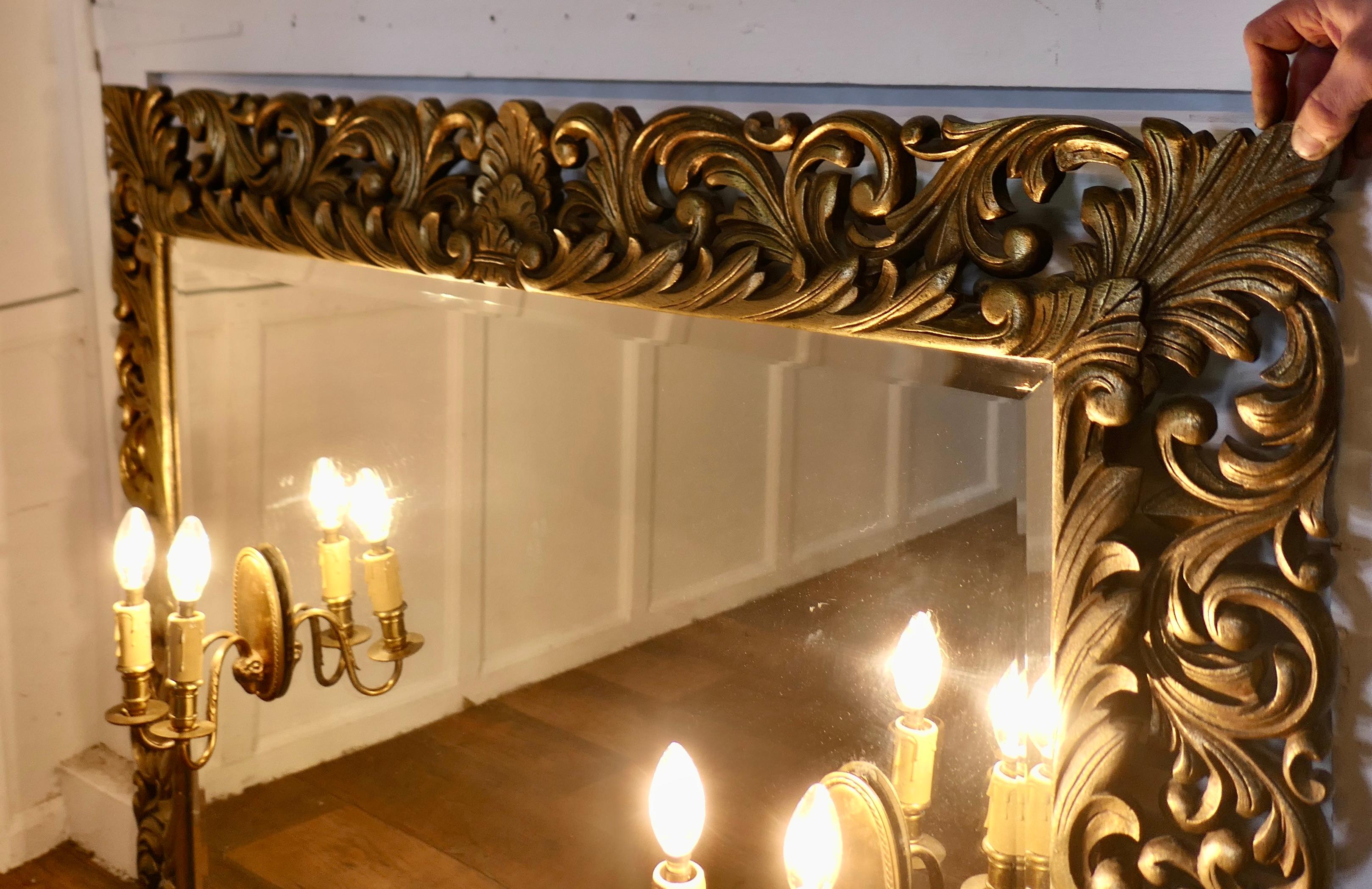 Large French Gothic Gilt Overmantel Mirror with Twin Sconces    For Sale 10