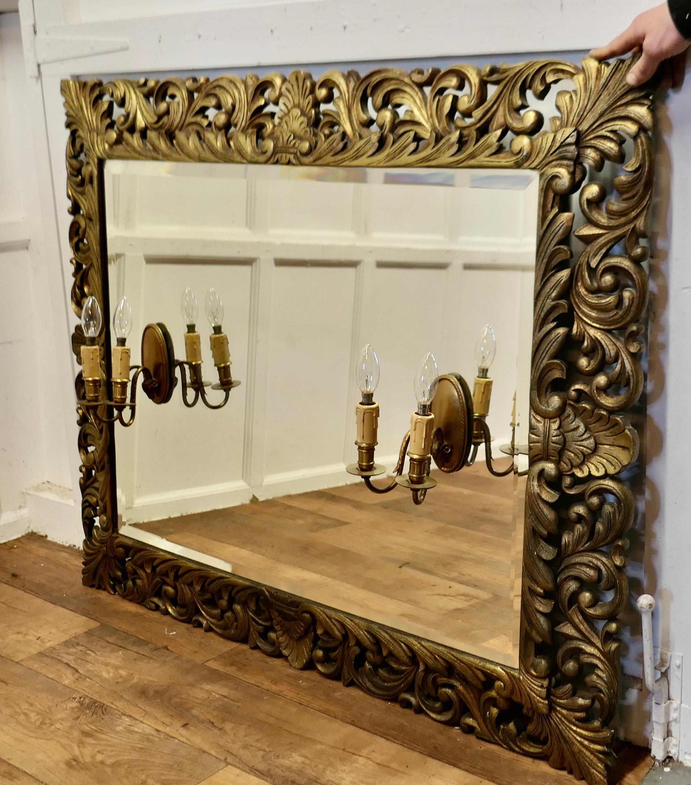 Large French Gothic Gilt Overmantel Mirror with Twin Sconces    For Sale 11