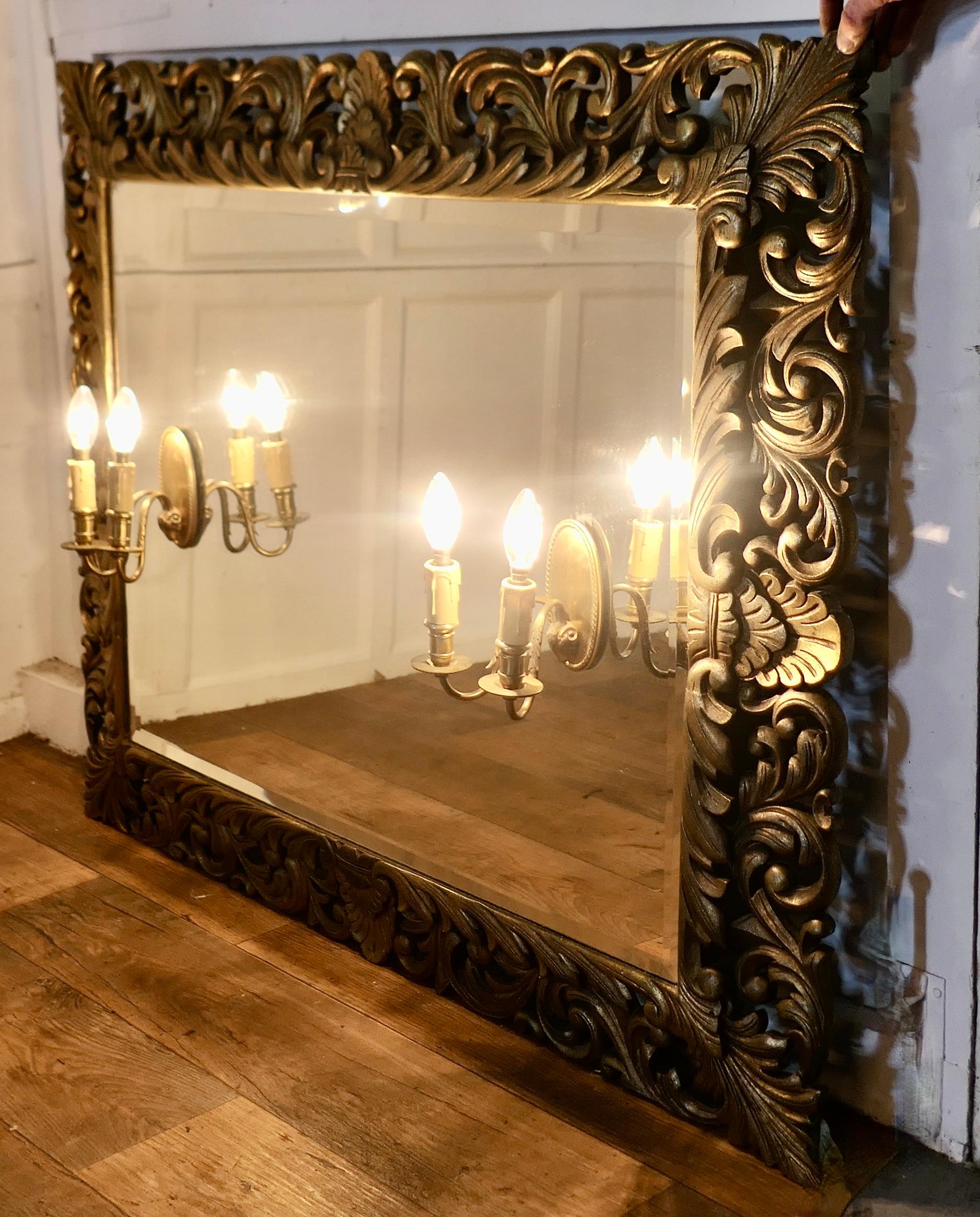 Large French Gothic Gilt Overmantel Mirror with Twin Sconces    In Good Condition For Sale In Chillerton, Isle of Wight