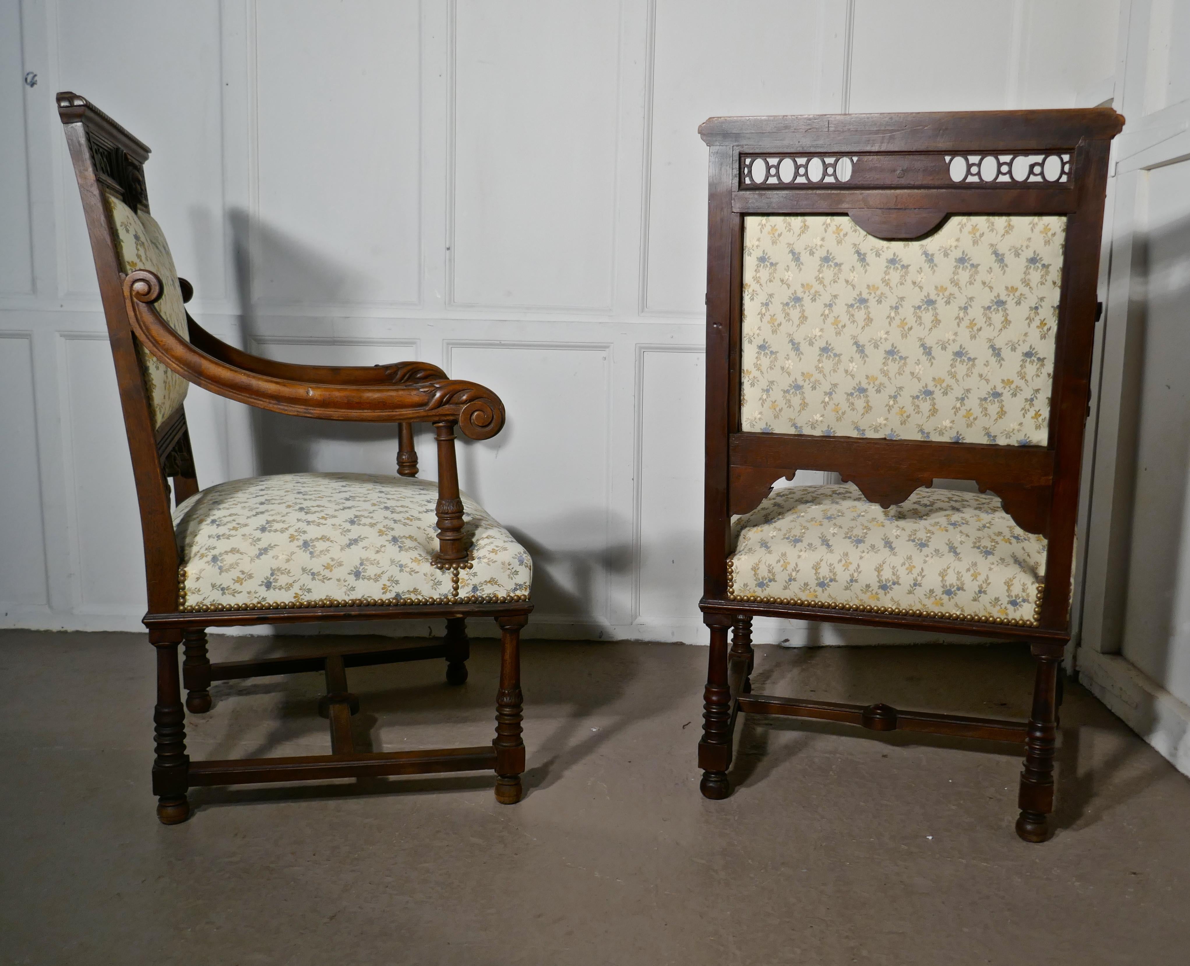 Large French Gothic Library Throne Chairs     For Sale 7