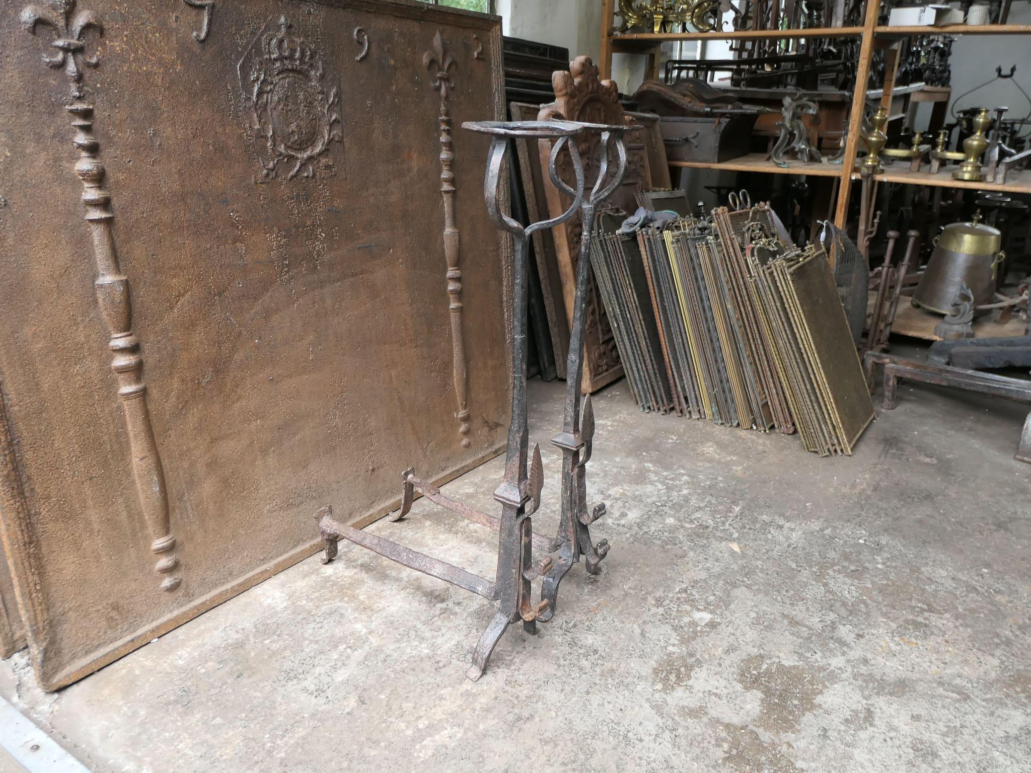 Large French Gothic Style Andirons or Firedogs For Sale 7