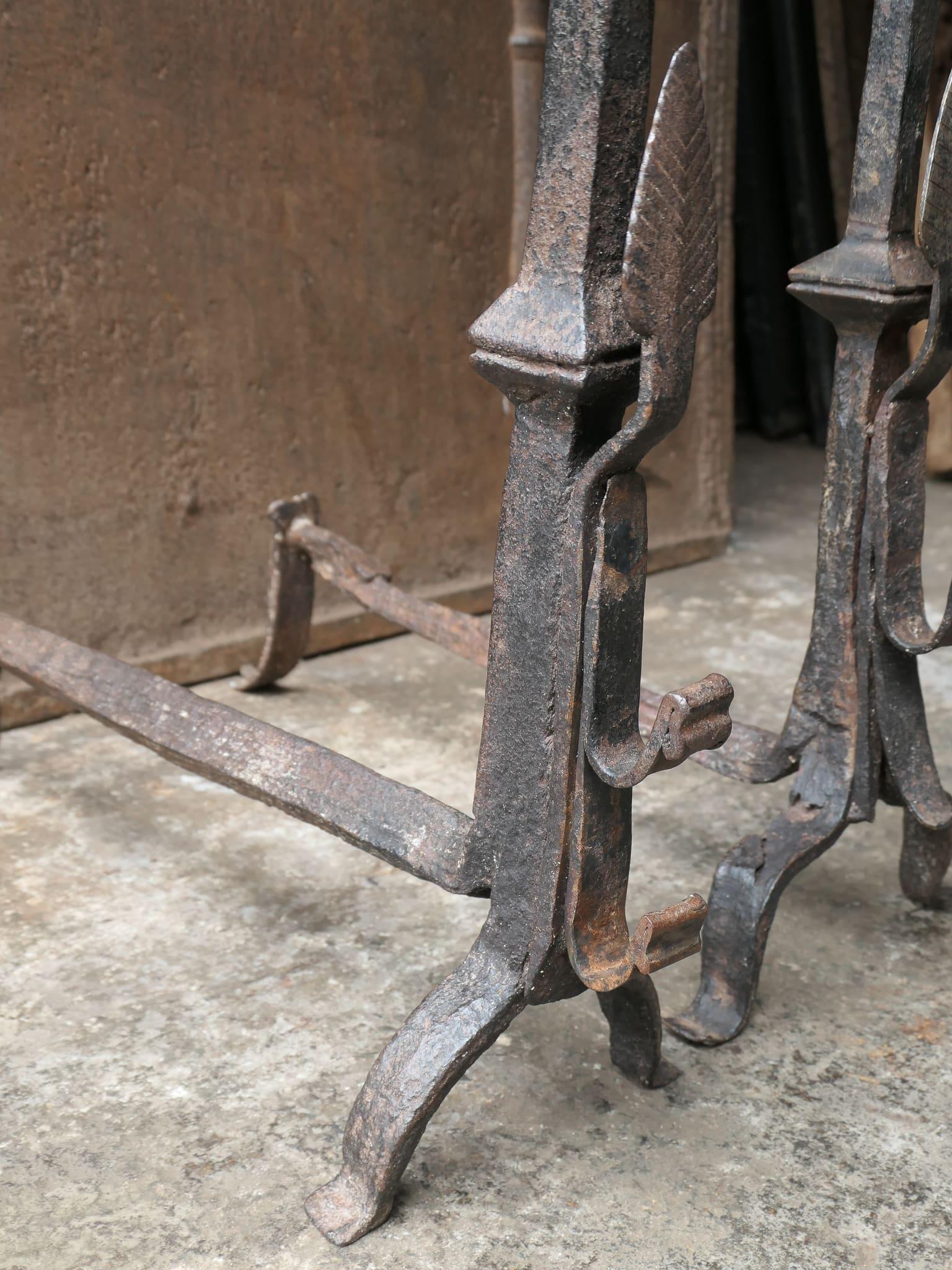 Large French Gothic Style Andirons or Firedogs For Sale 9