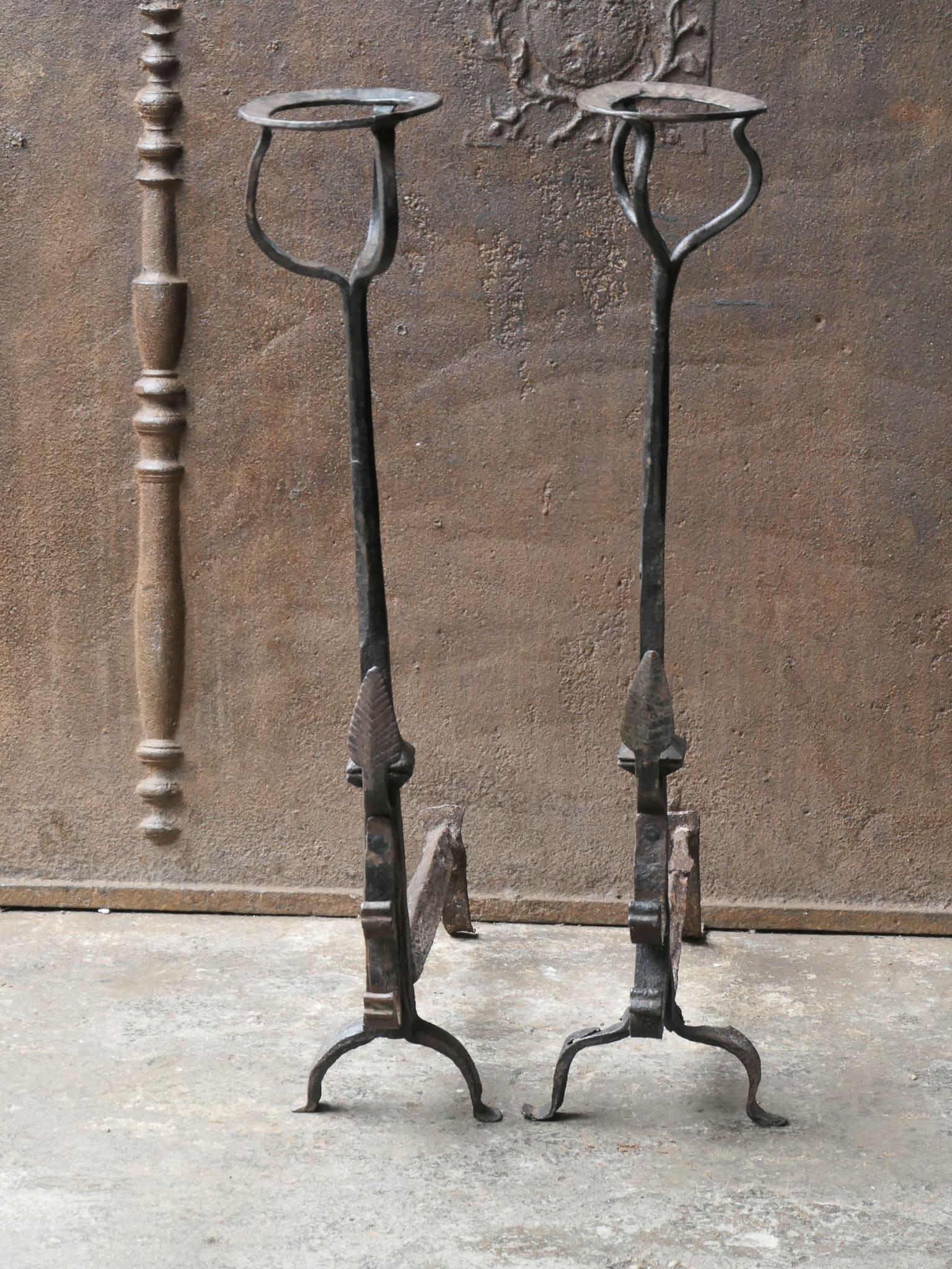 Forged Large French Gothic Style Andirons or Firedogs For Sale