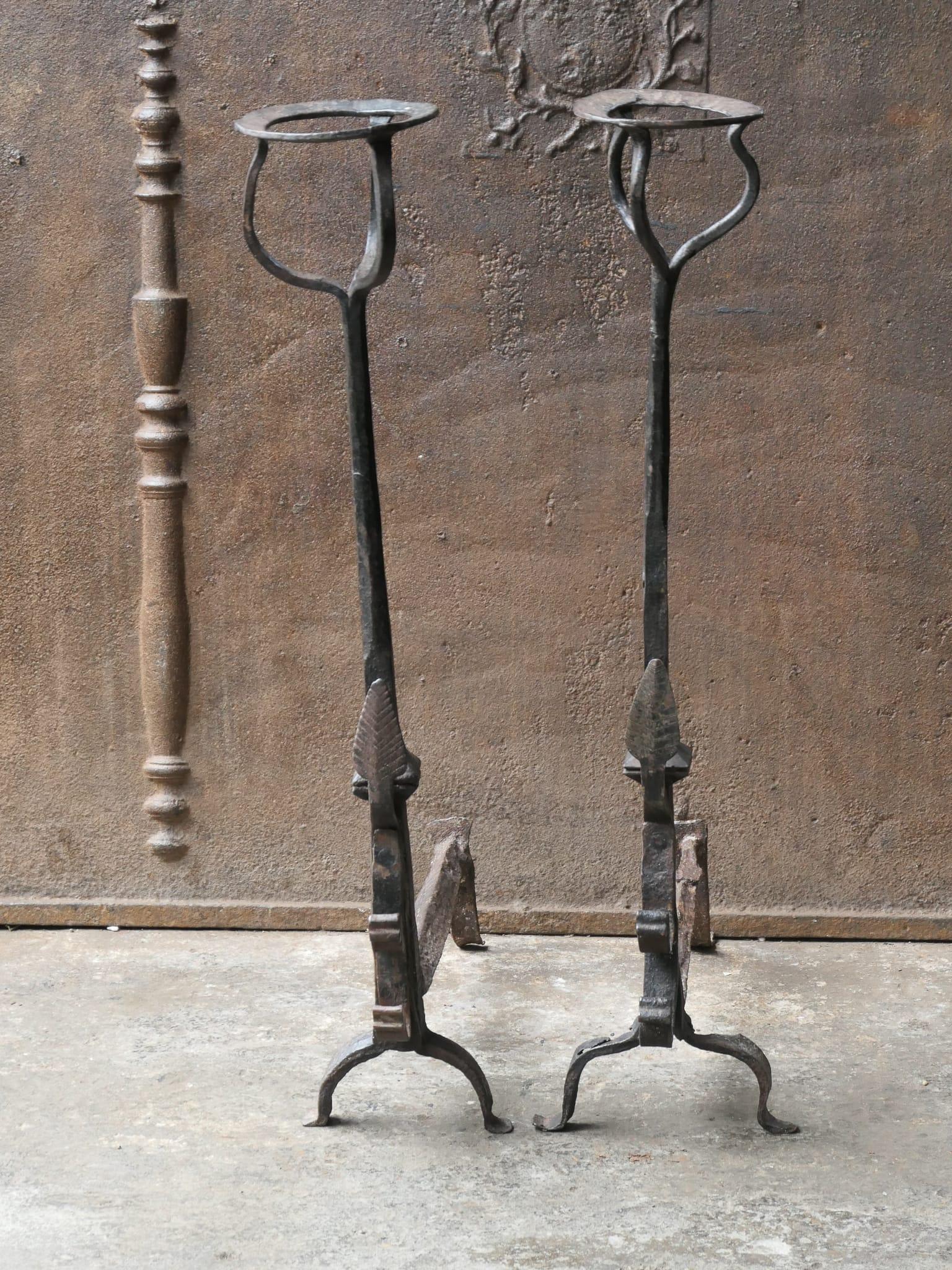 Large French Gothic Style Andirons or Firedogs In Good Condition For Sale In Soest, NL
