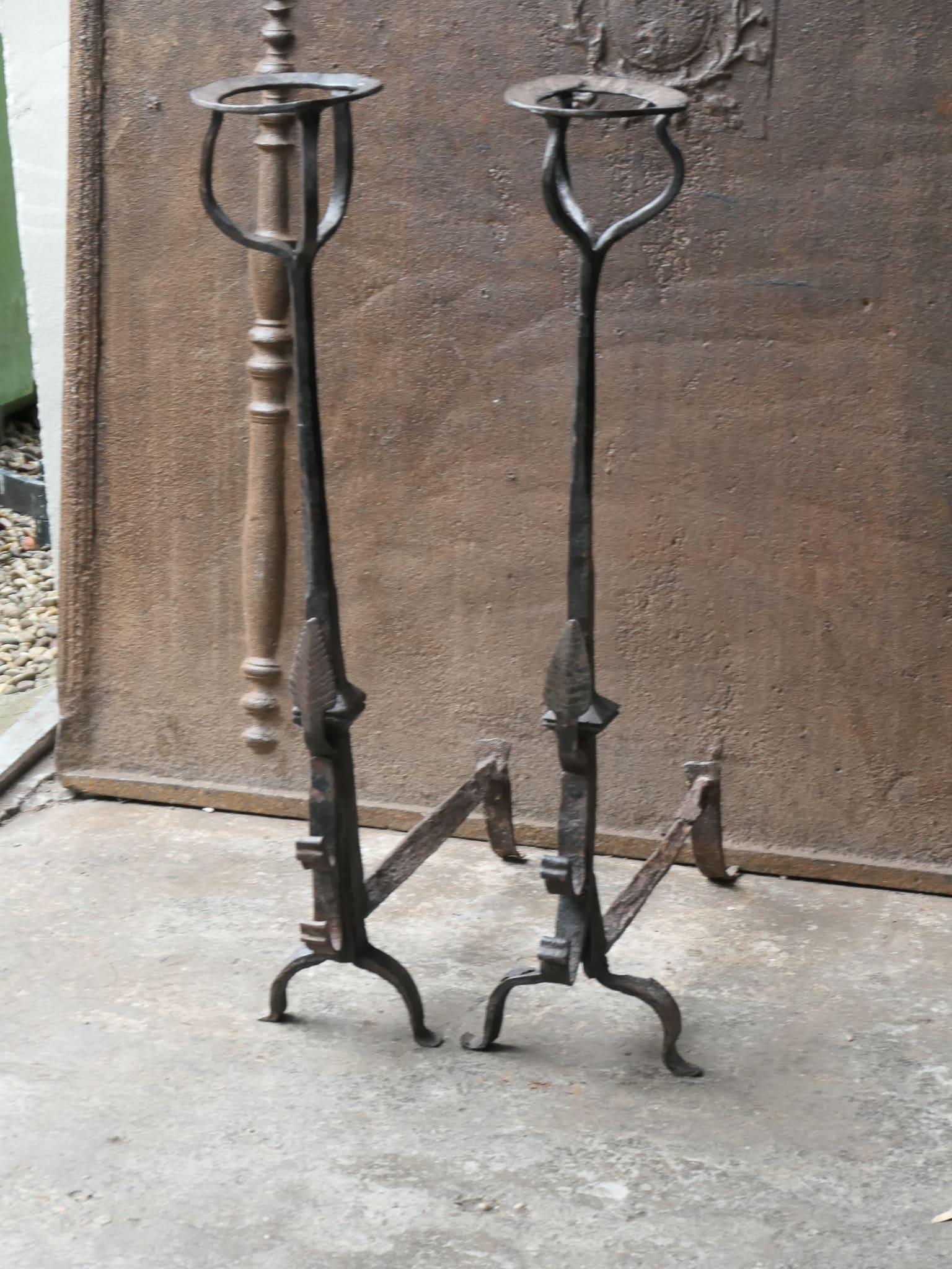 19th Century Large French Gothic Style Andirons or Firedogs For Sale