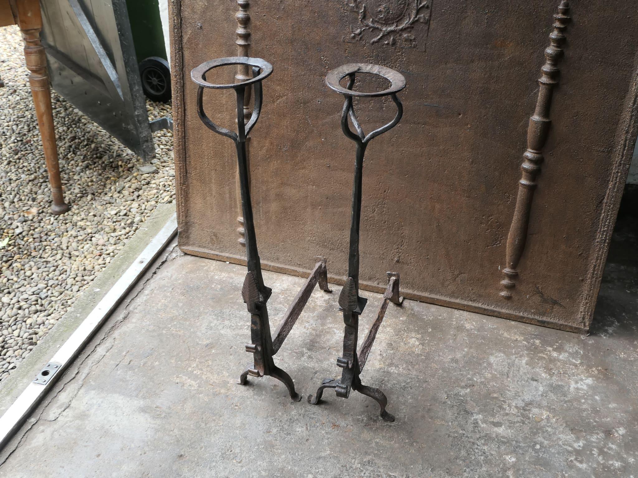 Large French Gothic Style Andirons or Firedogs For Sale 1