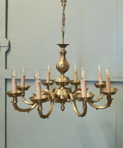 Large French Gothic Style Gilded Brass Chandelier