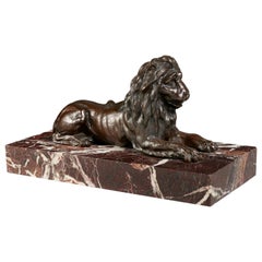 Large French Grand Tour Period Bronze Sculpture Recumbent Lion