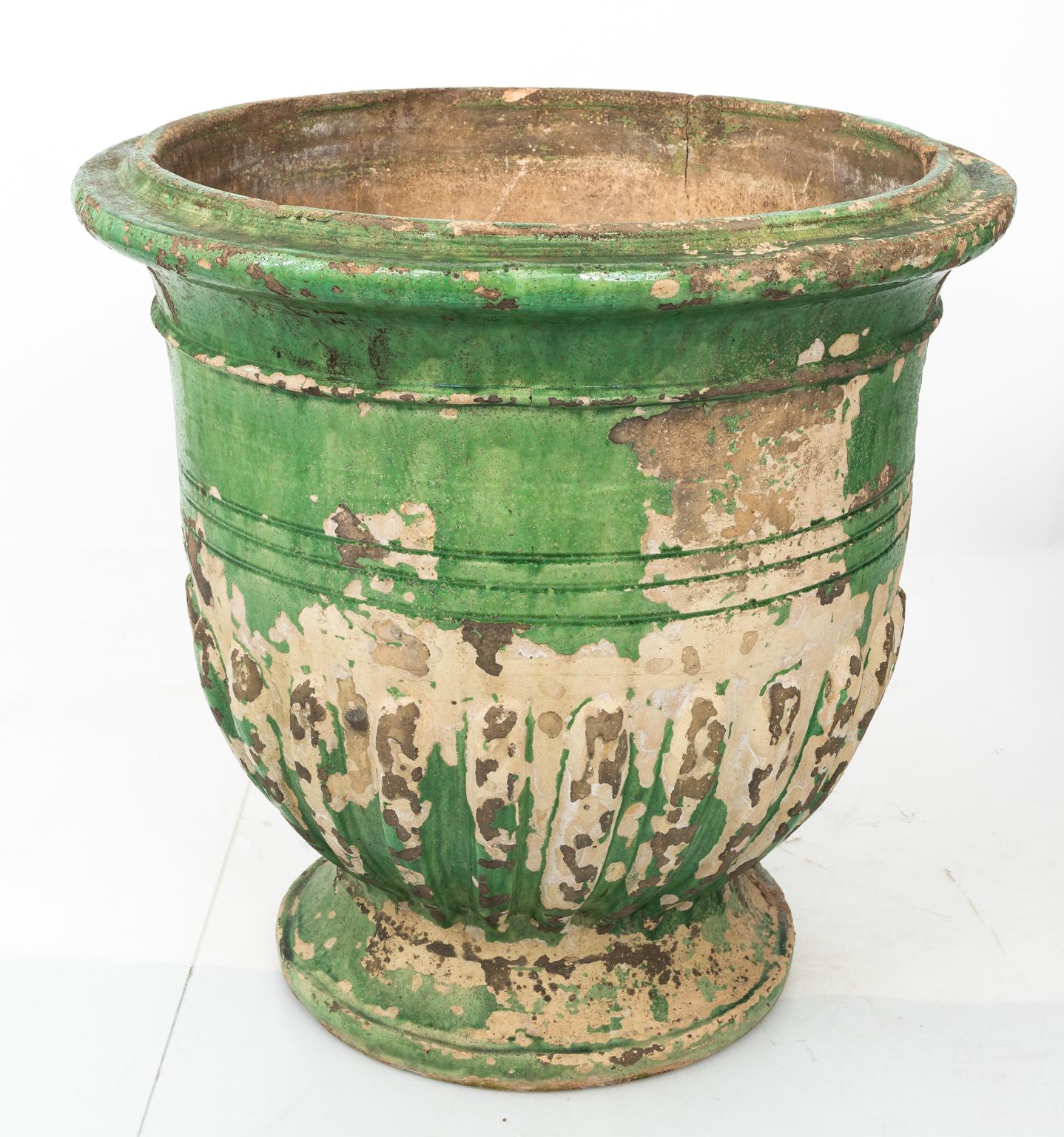 French Provincial Large French Green Glazed Urn