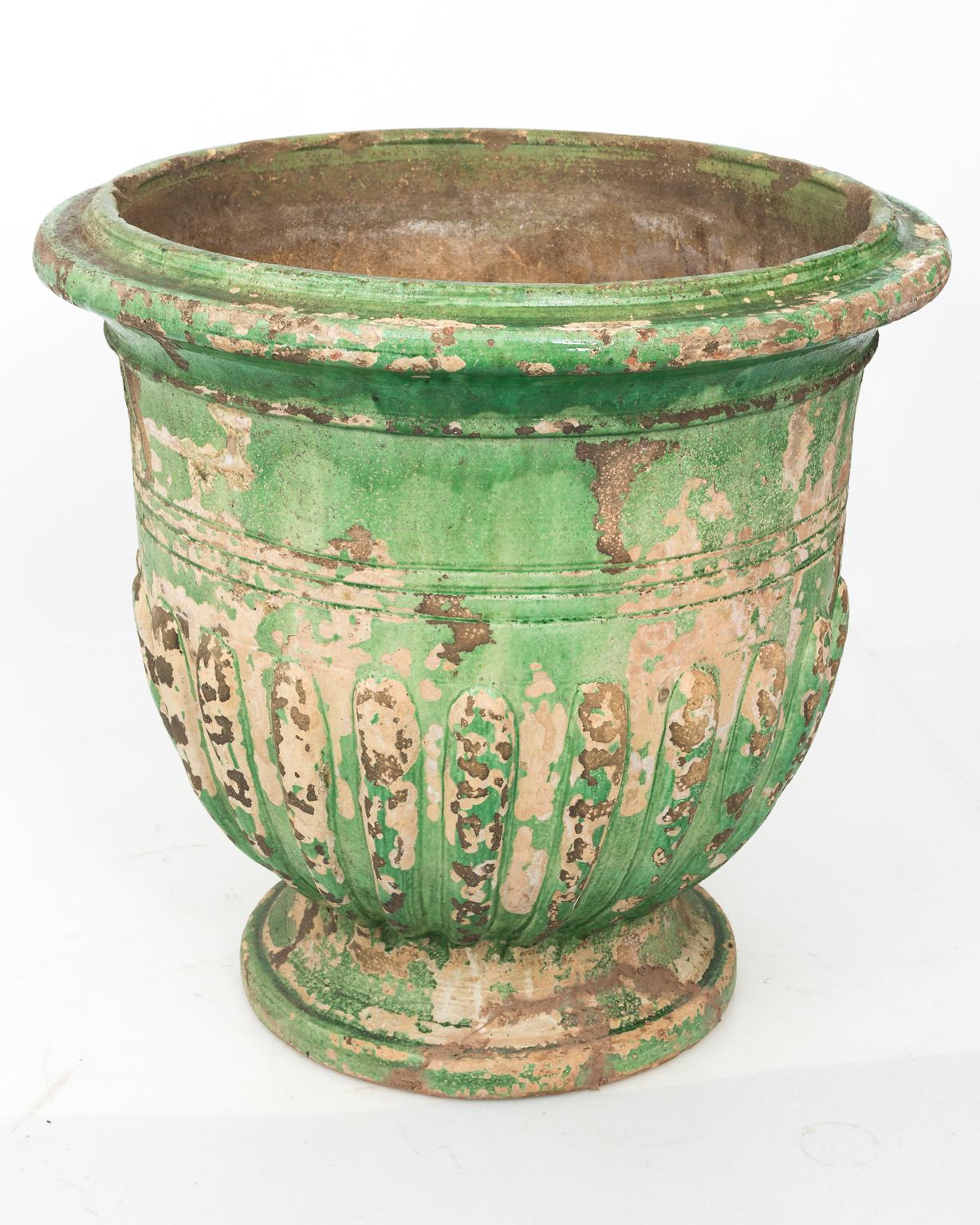 Painted Large French Green Glazed Urn