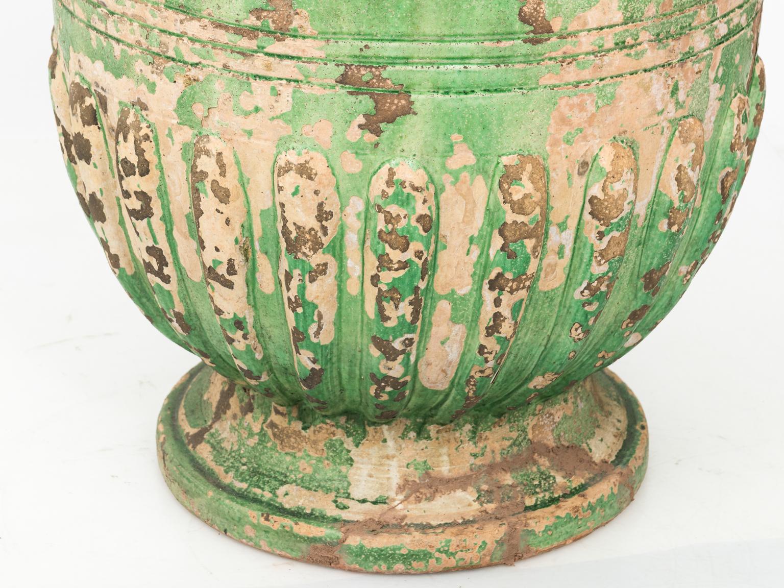 Large French Green Glazed Urn In Good Condition In Stamford, CT