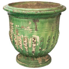 Large French Green Glazed Urn