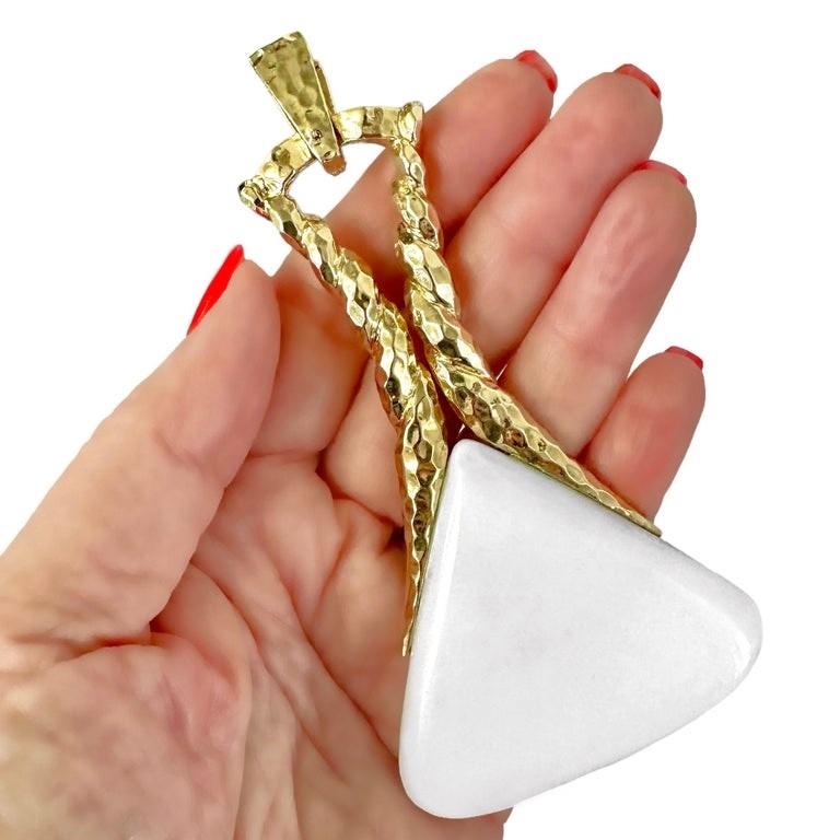Large, French, Hammered Gold and White Onyx Pendant 4 3/8 Inches Long by Wander For Sale 3