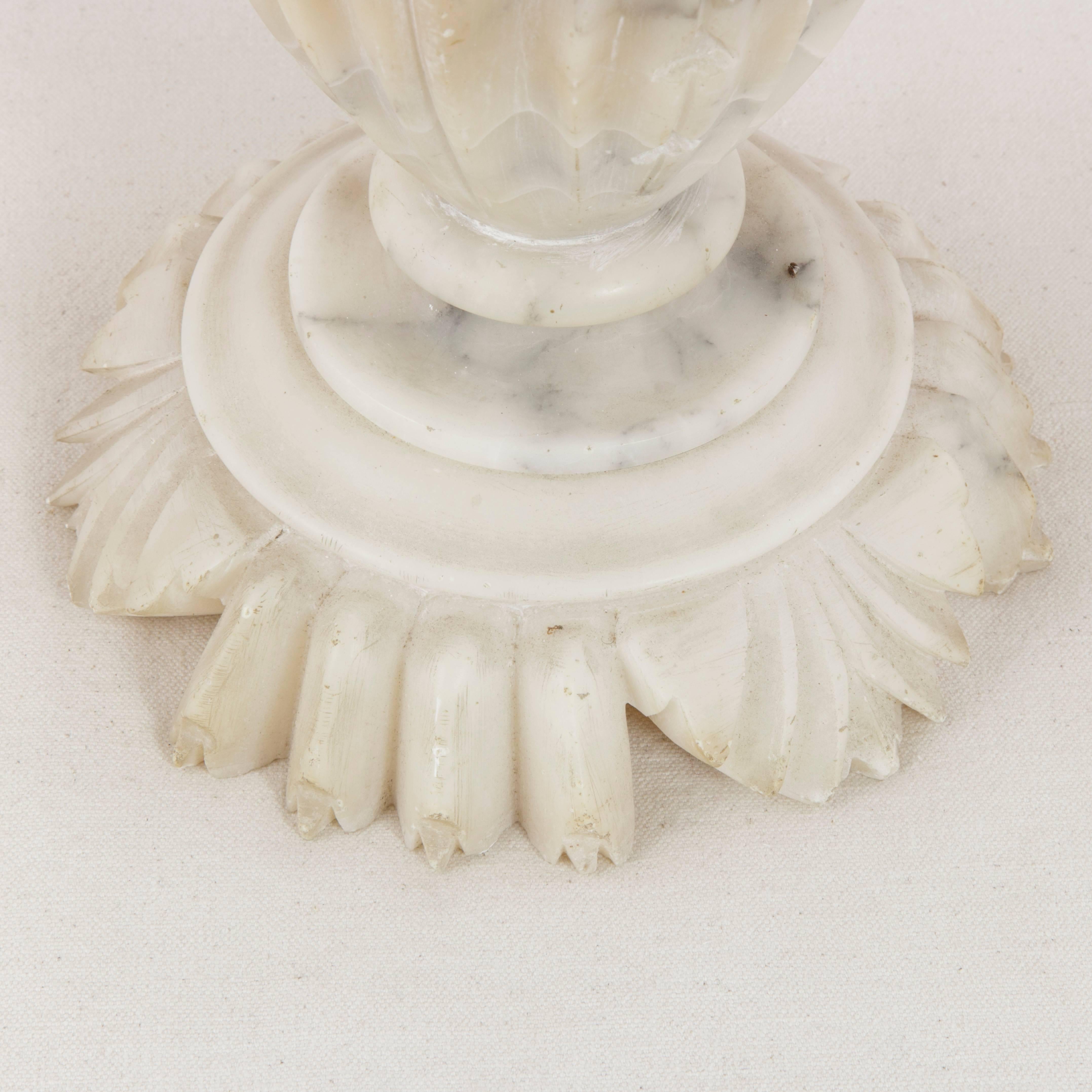 Large French Hand-Carved Alabaster Compote Bowl, Dish with Grape Leaves 7