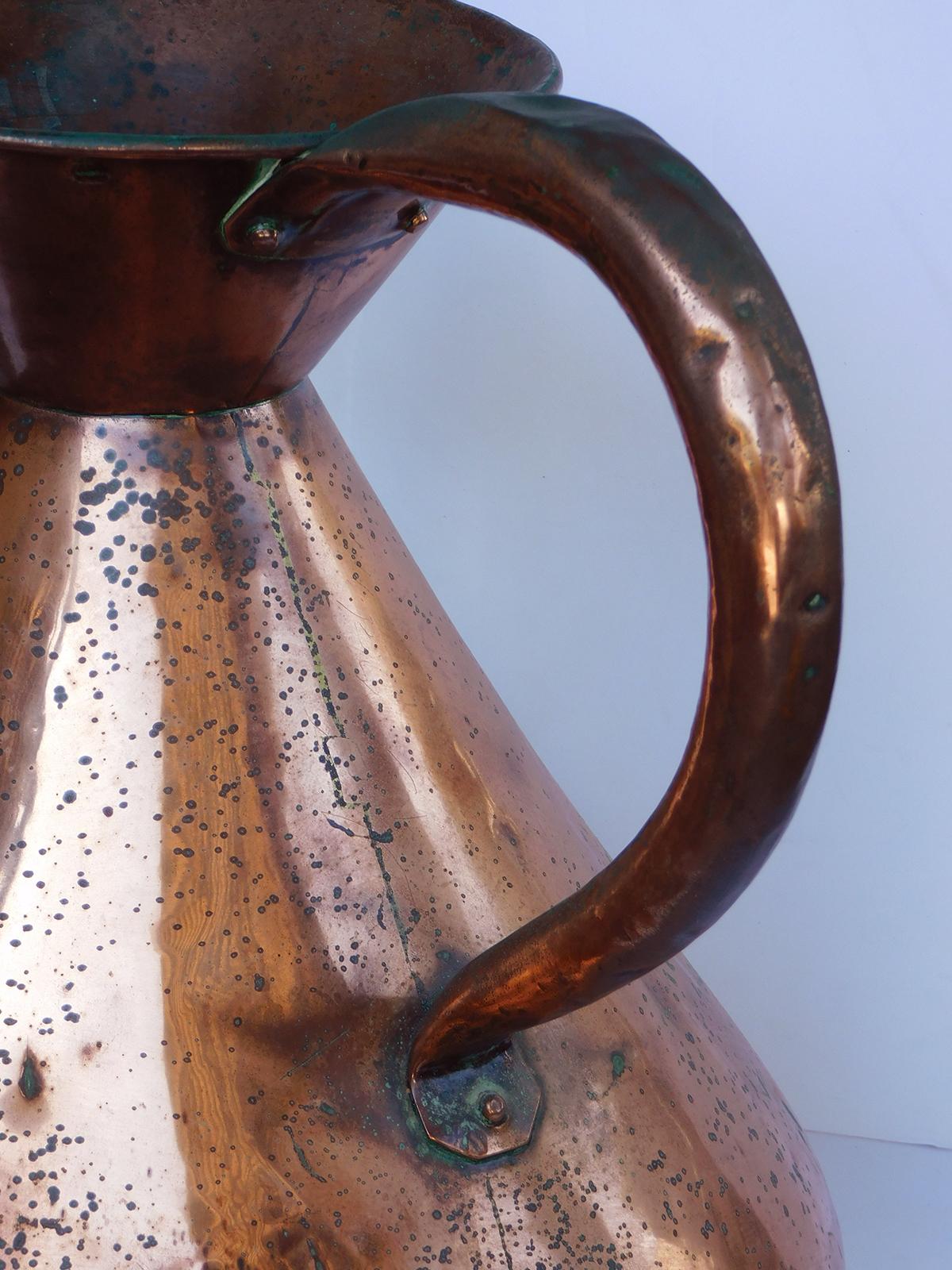 Early 20th Century Large French Hand-Hammered Copper Milk Jug/Pitcher For Sale