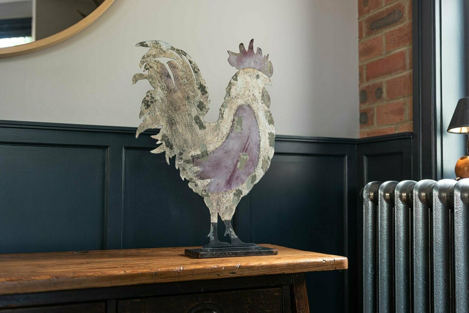 Iron Large French Hand Painted Decorative Cockerel For Sale