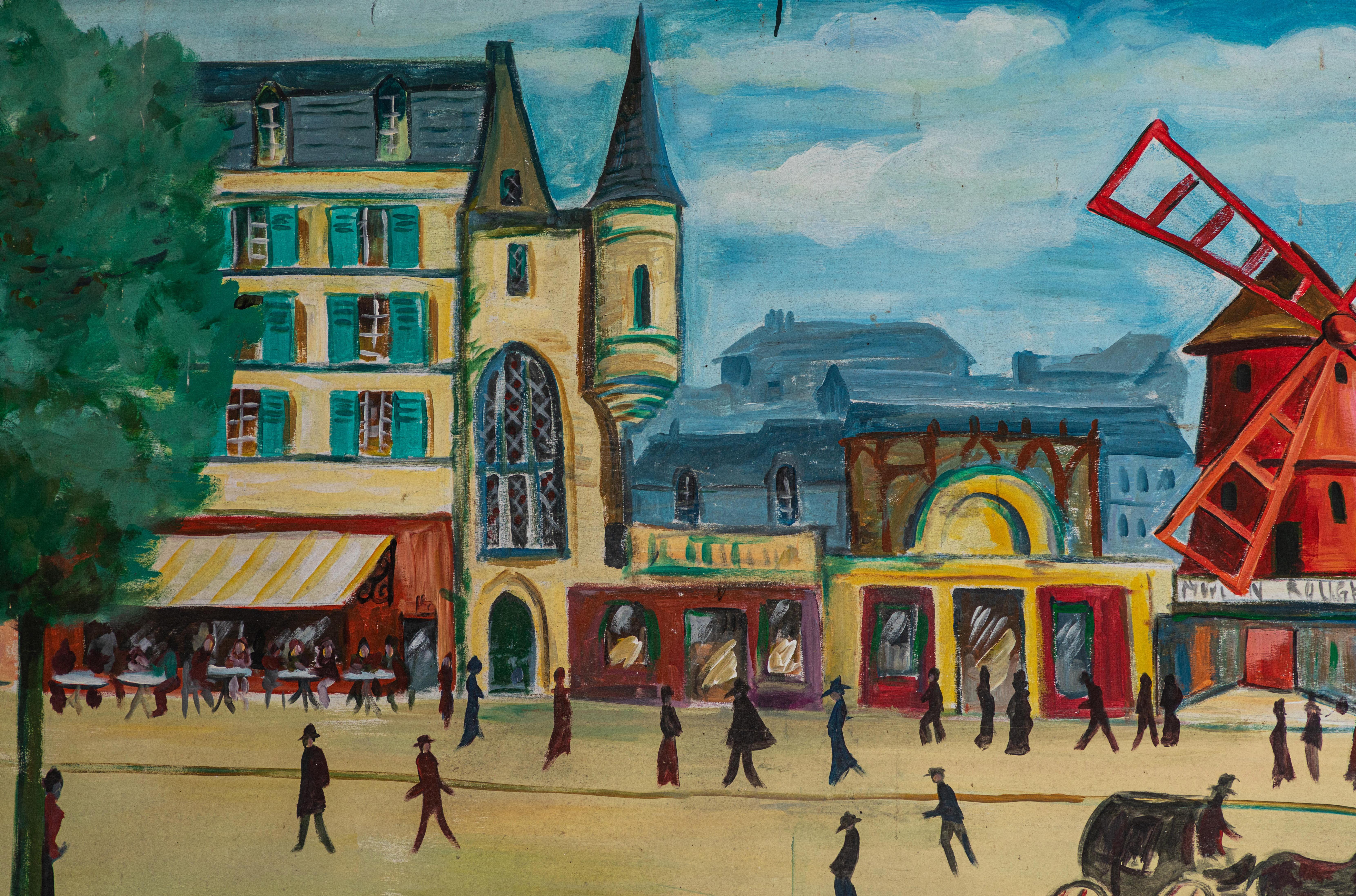 Large French Hand Painted Trompe-l'oeil of the Moulin Rouge In Good Condition In Los Angeles, CA