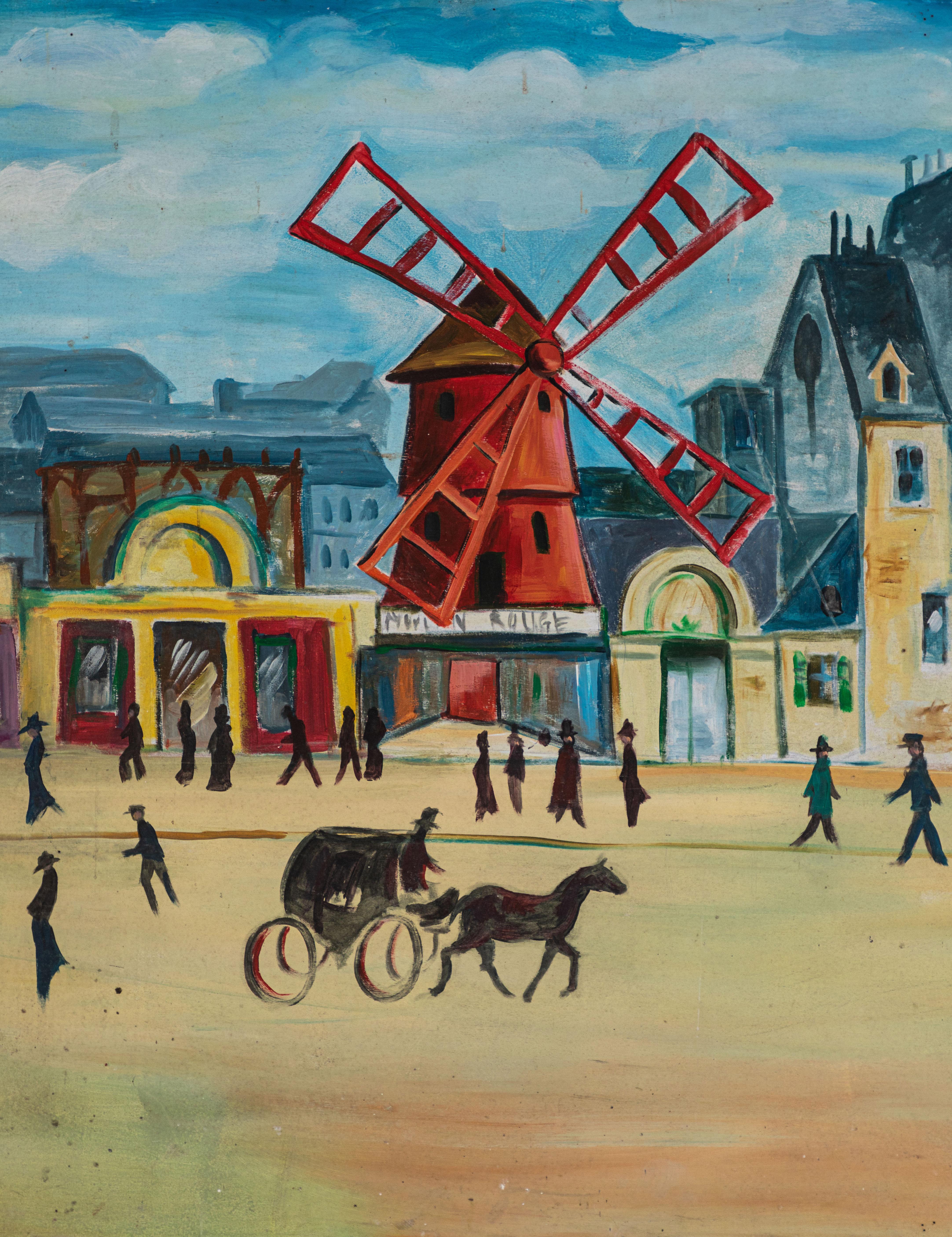 Large French Hand Painted Trompe-l'oeil of the Moulin Rouge 2
