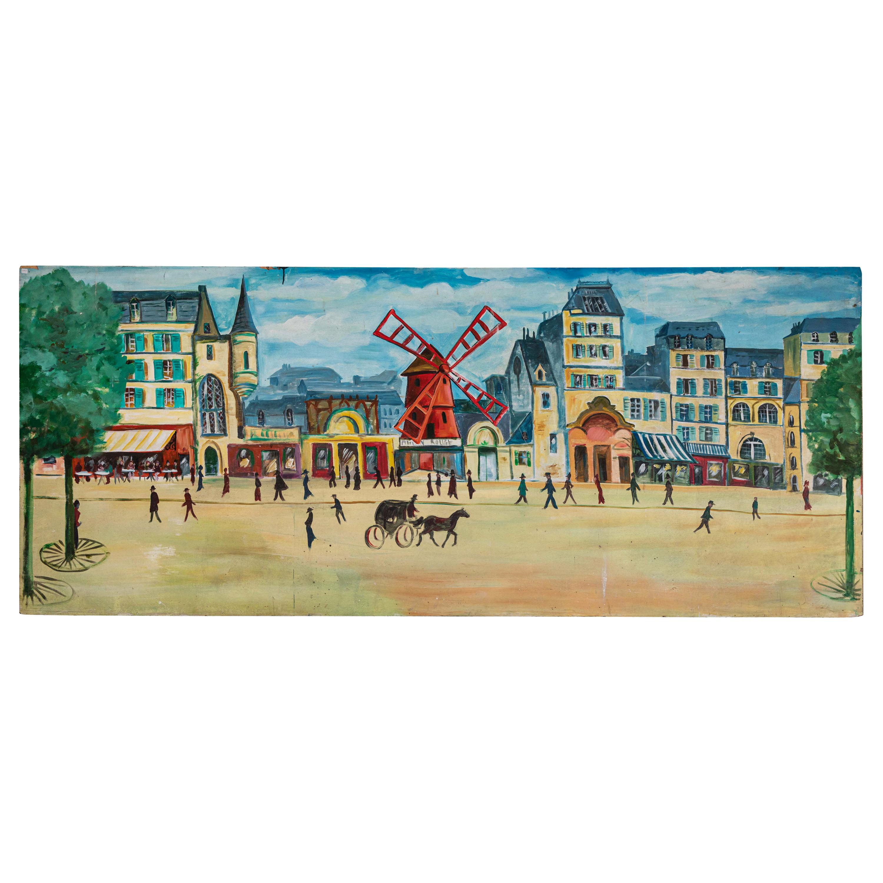 Large French Hand Painted Trompe-l'oeil of the Moulin Rouge