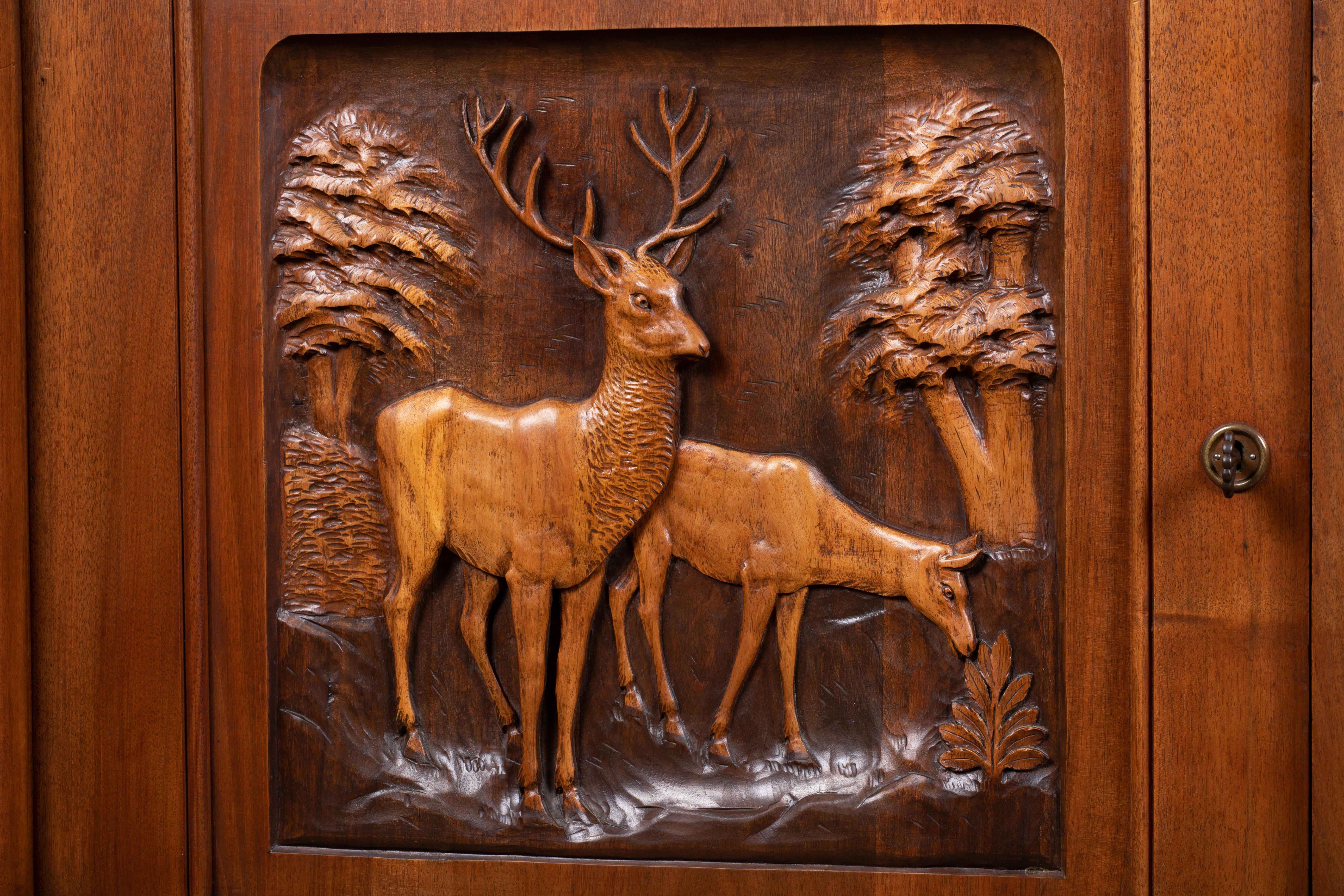 Mid-20th Century Large French Handcarved Oak Art Deco Sideboard, France, C1940s For Sale