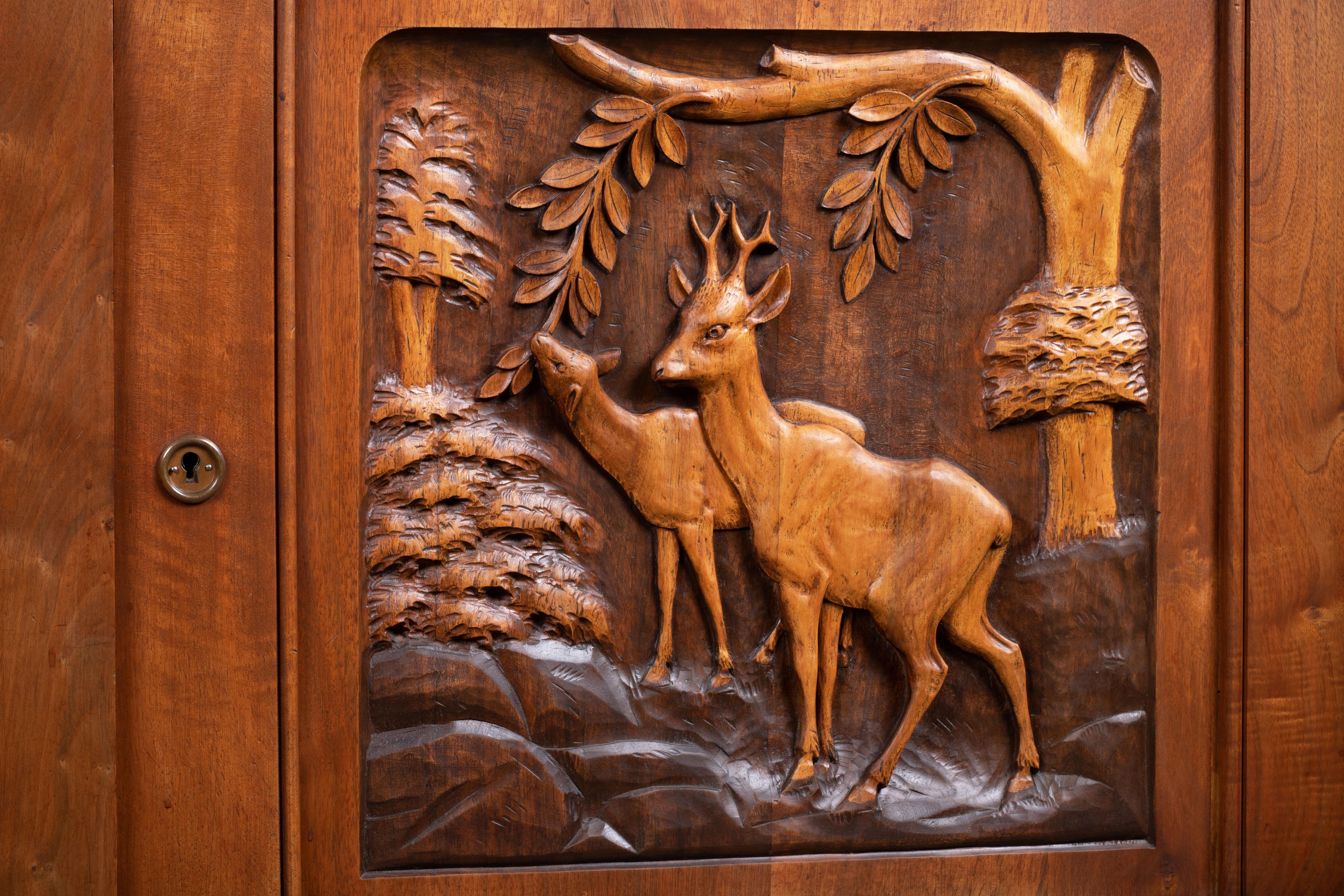 Large French Handcarved Oak Art Deco Sideboard, France, C1940s For Sale 1