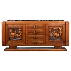 Large French Handcarved Oak Art Deco Sideboard, France, C1940s