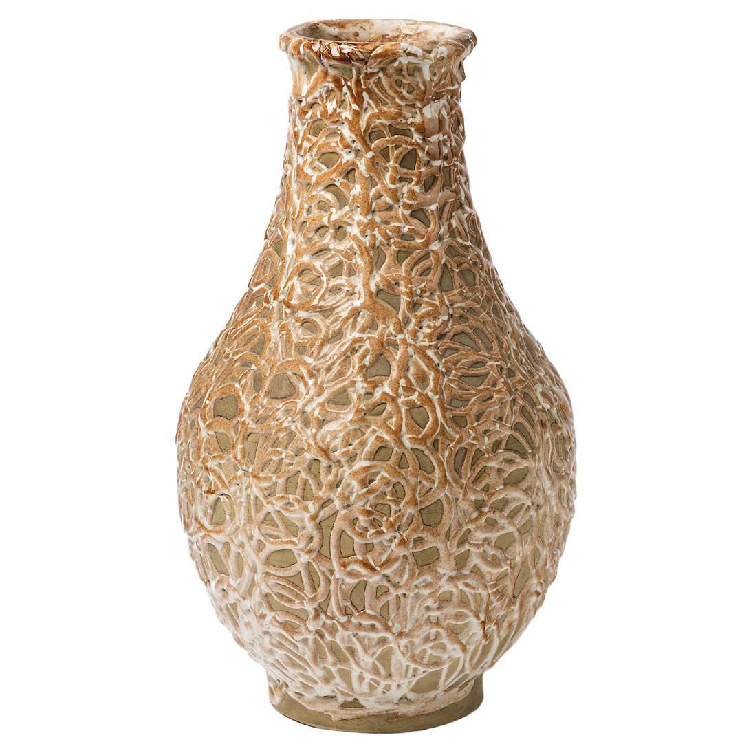 Large French Handmade Art Deco Ceramic Vase Style of Gete or Besnard