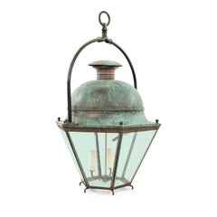 Large French Hexagonal Green-Verdigris Copper Lantern